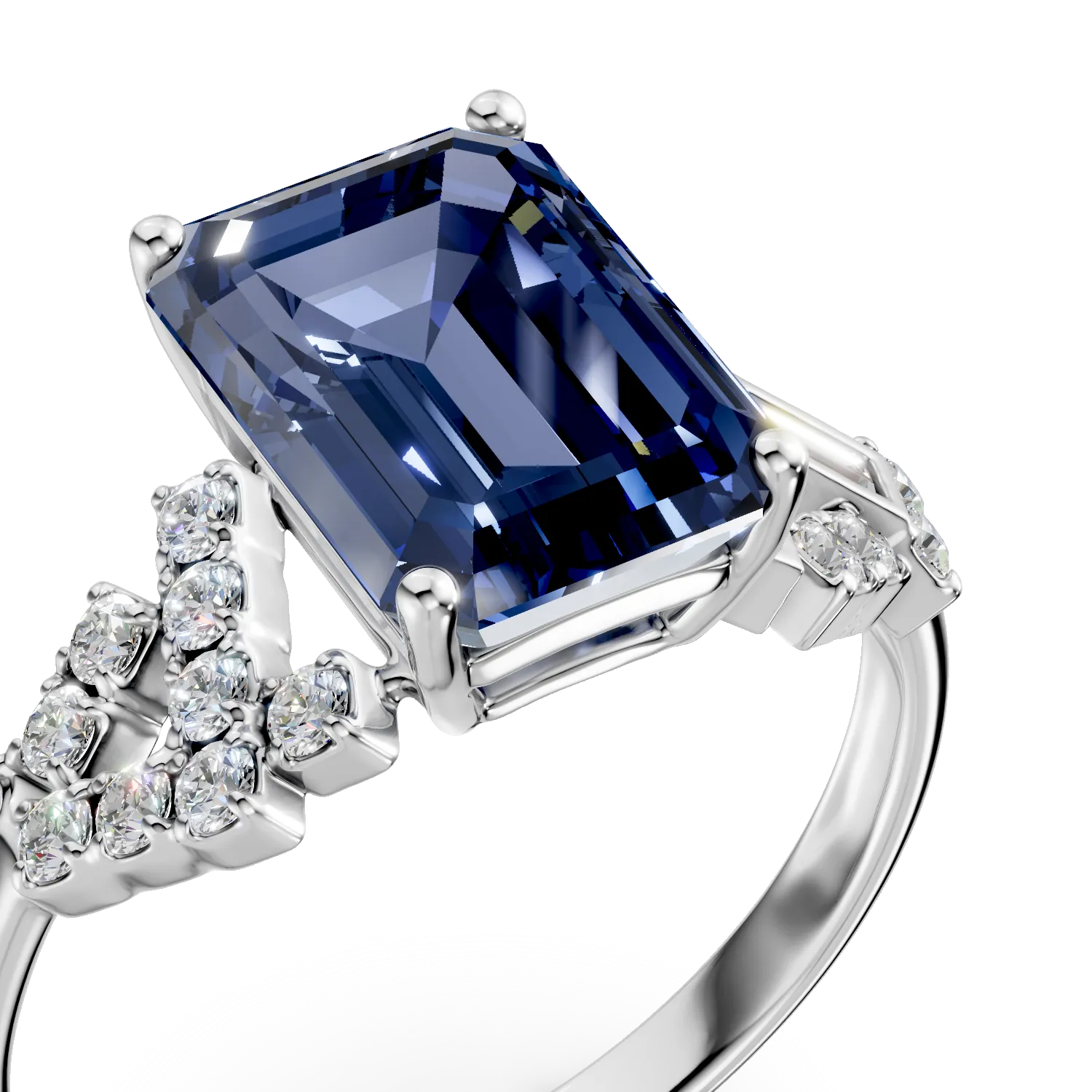 Inel din aur alb cu safir si diamante de 3.6ct create in laborator
