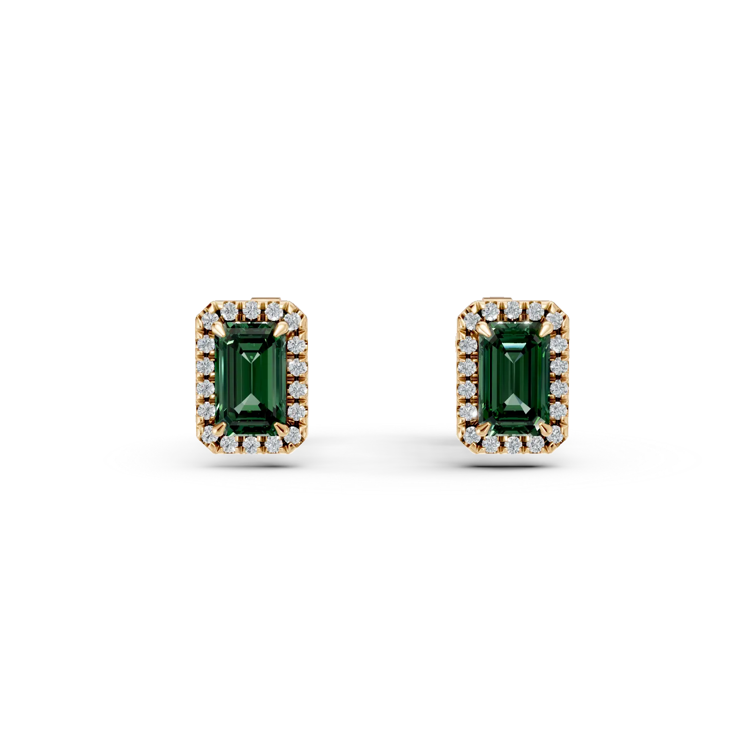 Cercei din aur galben cu smaralde si diamante de 0.6ct create in laborator