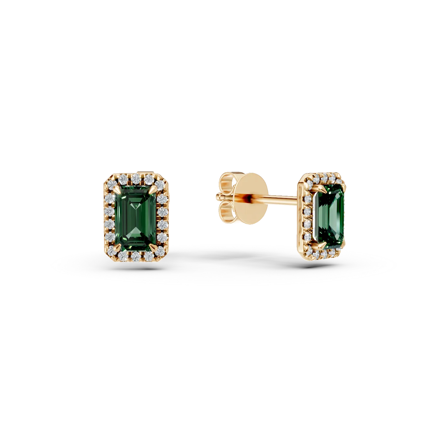Cercei din aur galben cu smaralde si diamante de 0.6ct create in laborator