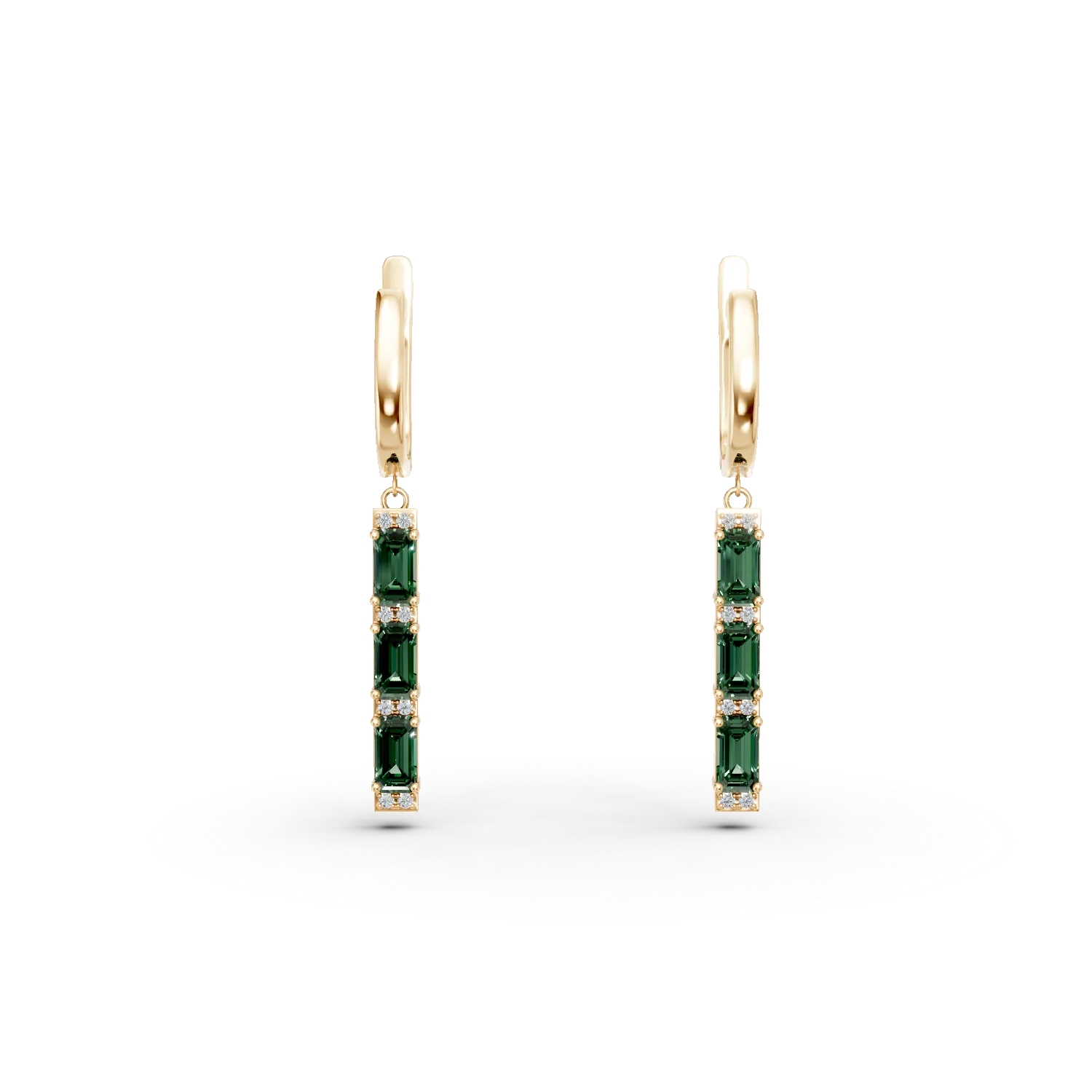 Cercei din aur galben cu smaralde si diamante de 1.7ct create in laborator