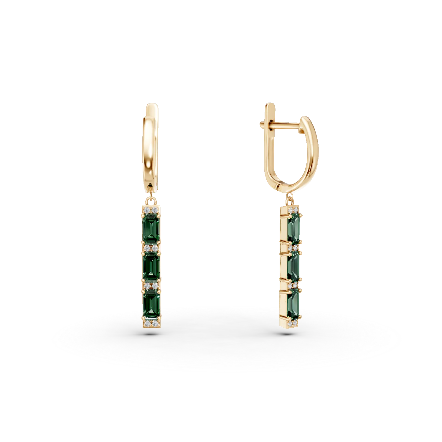 Cercei din aur galben cu smaralde si diamante de 1.7ct create in laborator