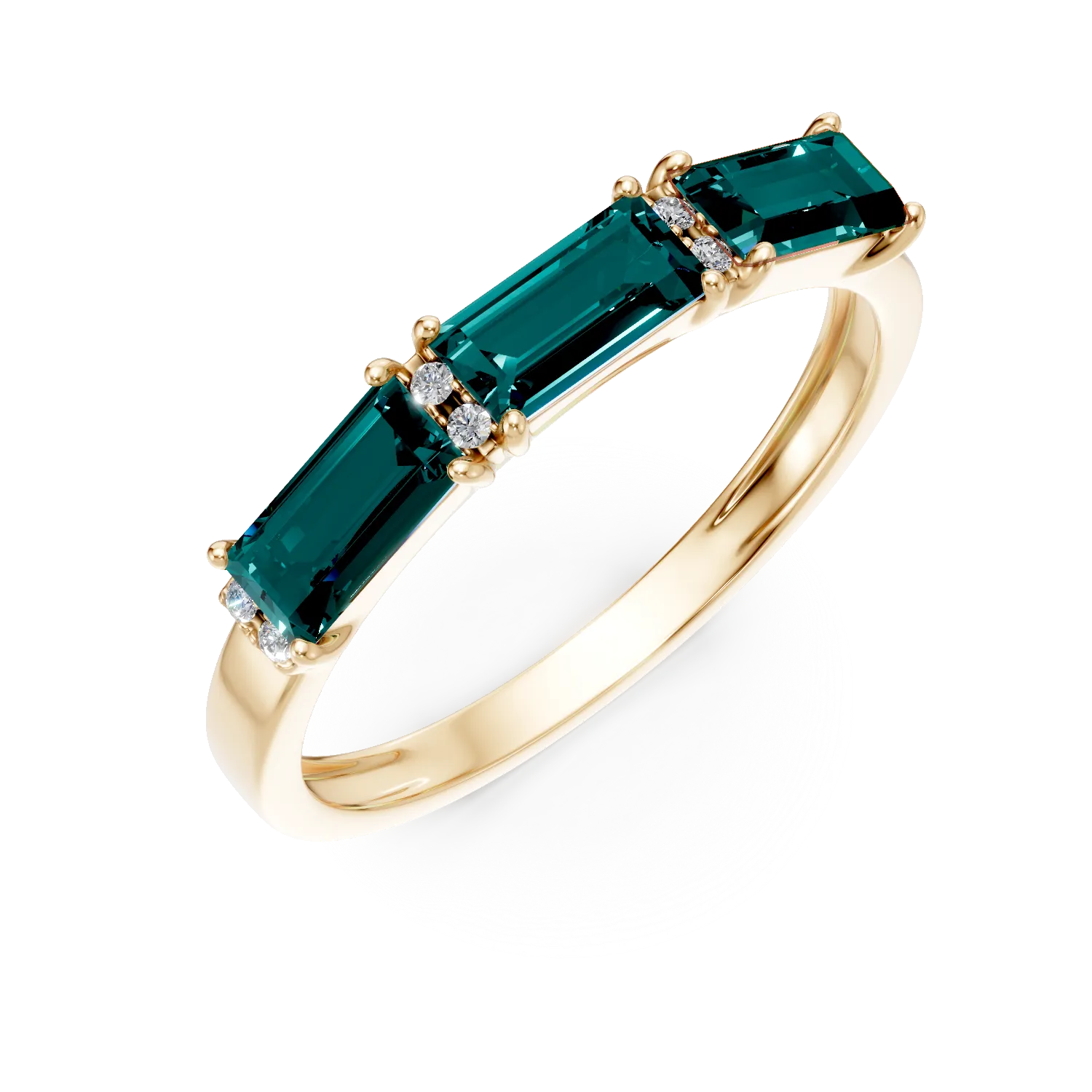 Inel semi-eternity din aur galben cu smaralde si diamante de 0.8ct create in laborator