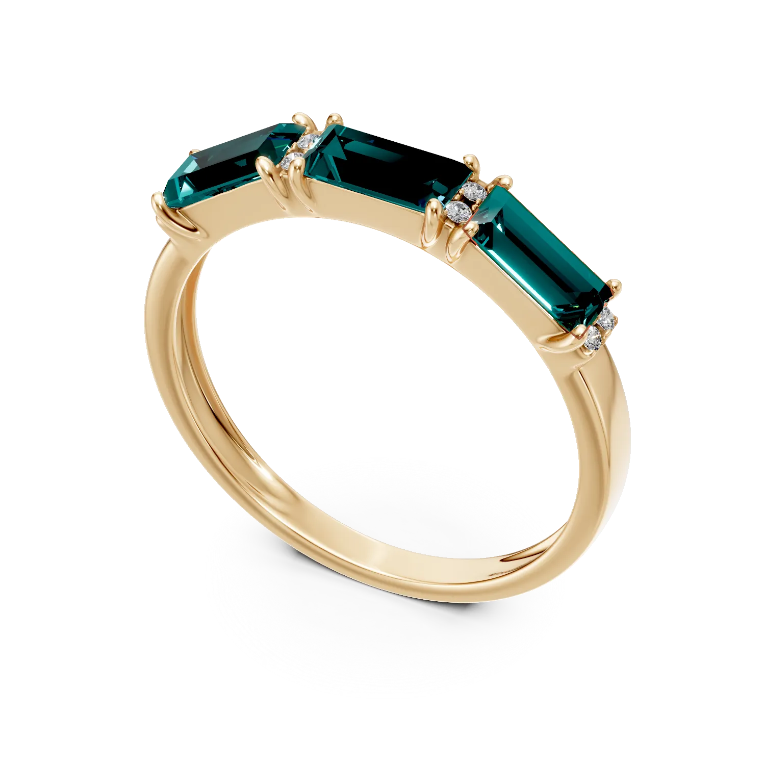 Inel semi-eternity din aur galben cu smaralde si diamante de 0.8ct create in laborator - imagine 2