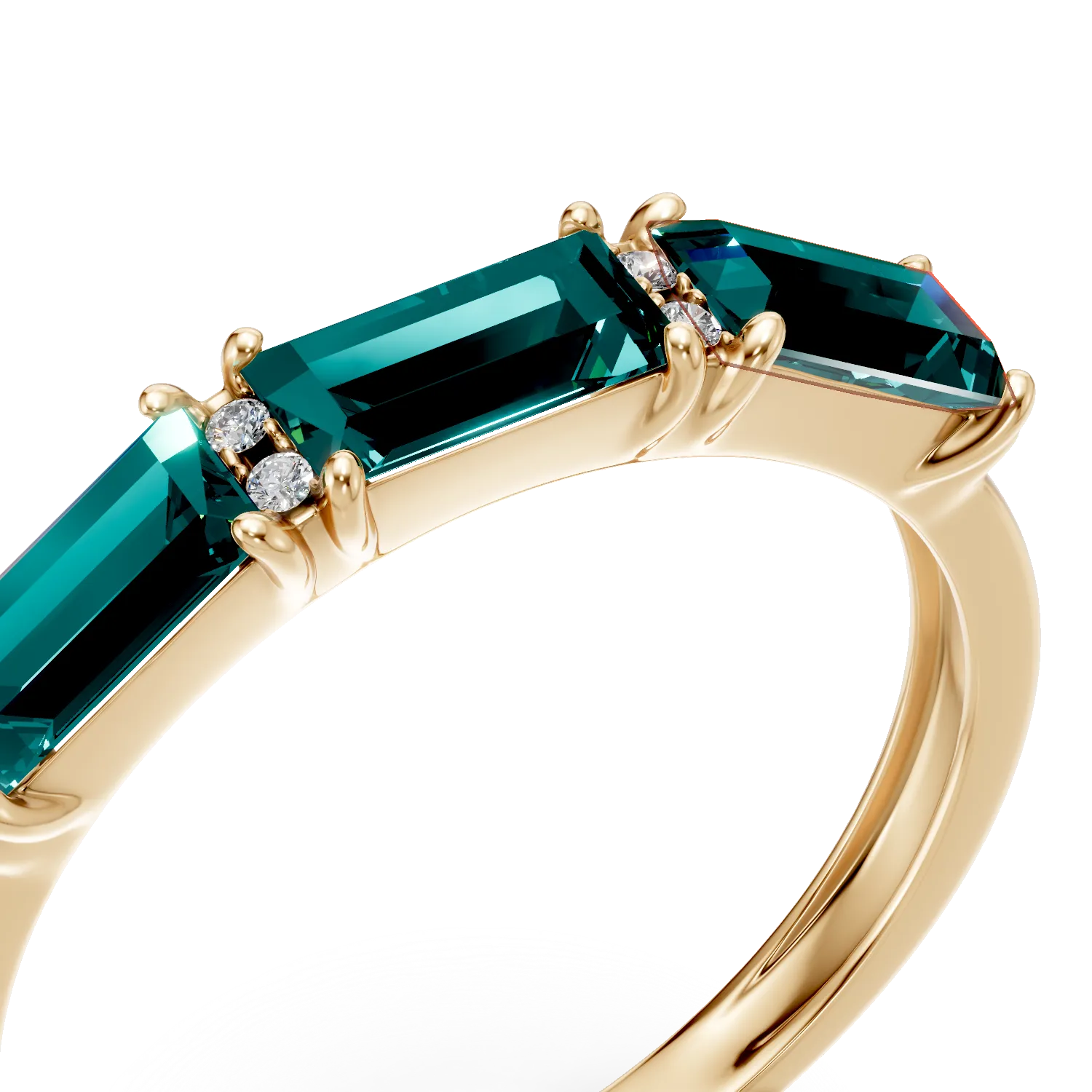 Inel semi-eternity din aur galben cu smaralde si diamante de 0.8ct create in laborator - imagine 4