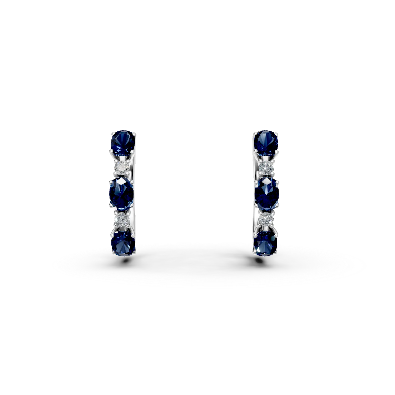 Cercei creole din aur alb cu safire si diamante de 1.5ct create in laborator