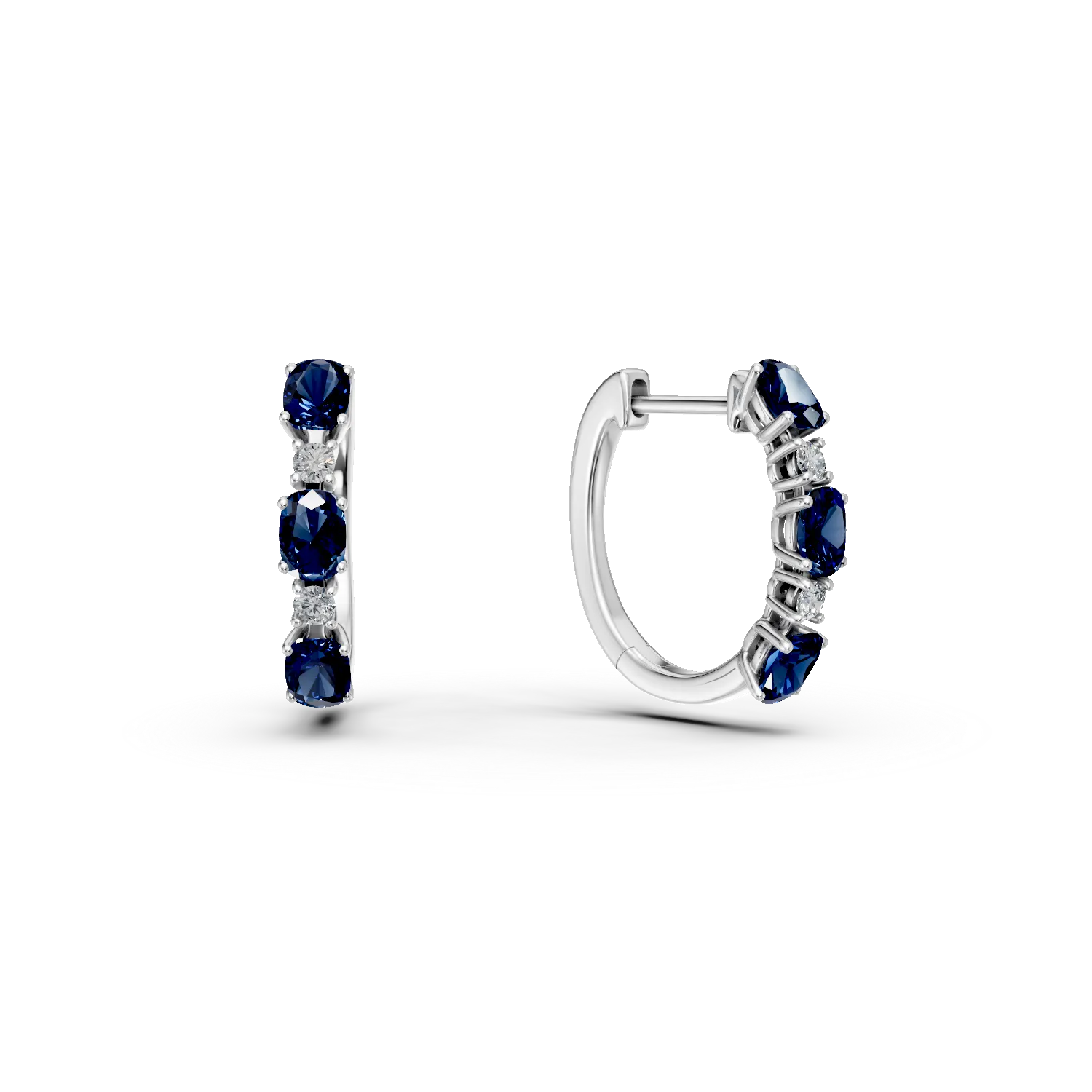 Cercei creole din aur alb cu safire si diamante de 1.5ct create in laborator