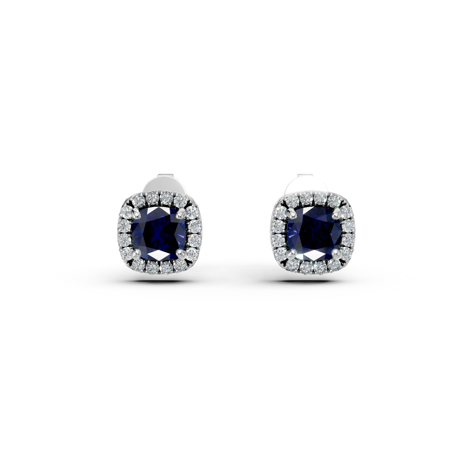 Cercei din aur alb cu safire si diamante de 0.9ct create in laborator