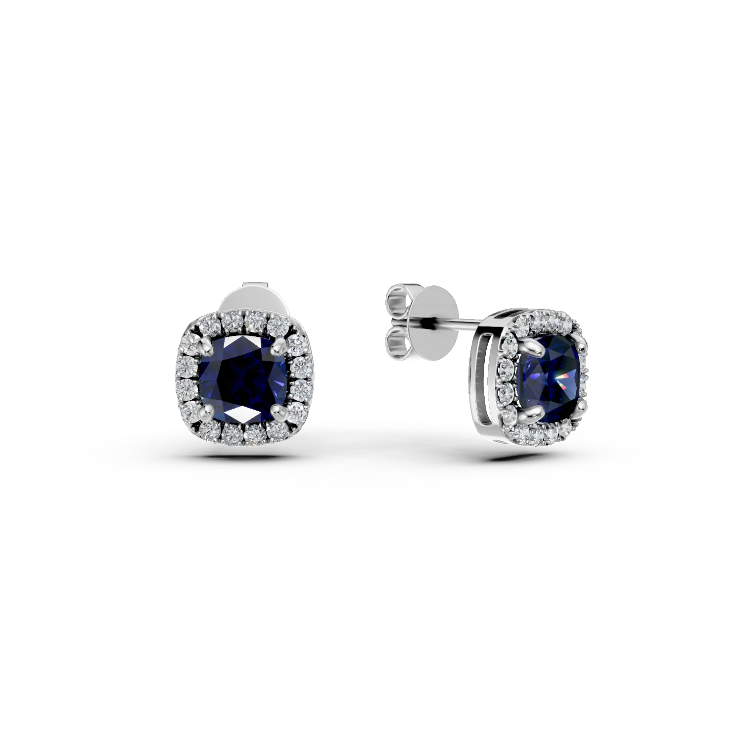 Cercei din aur alb cu safire si diamante de 0.9ct create in laborator