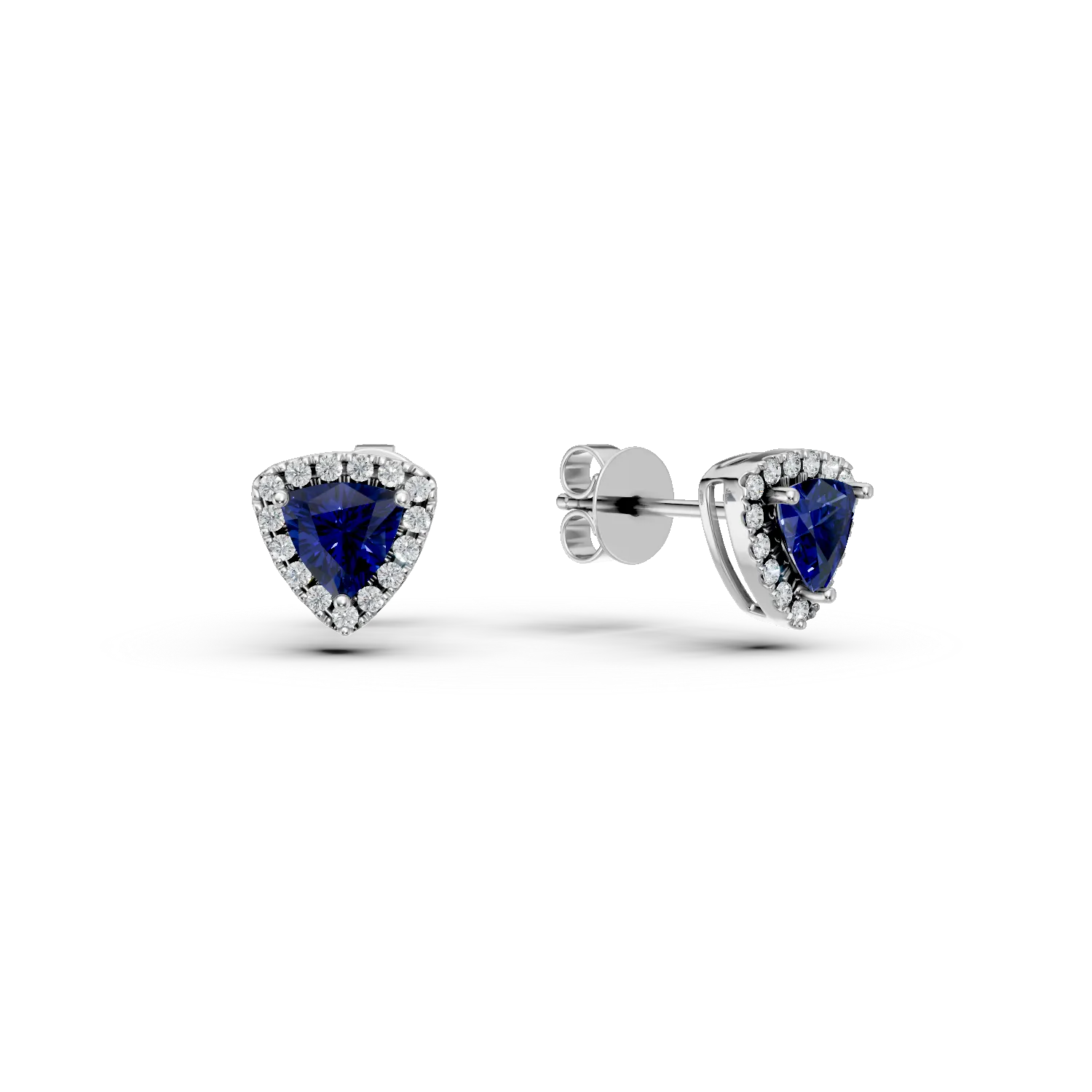 Cercei din aur alb cu safire si diamante de 0.9ct create in laborator