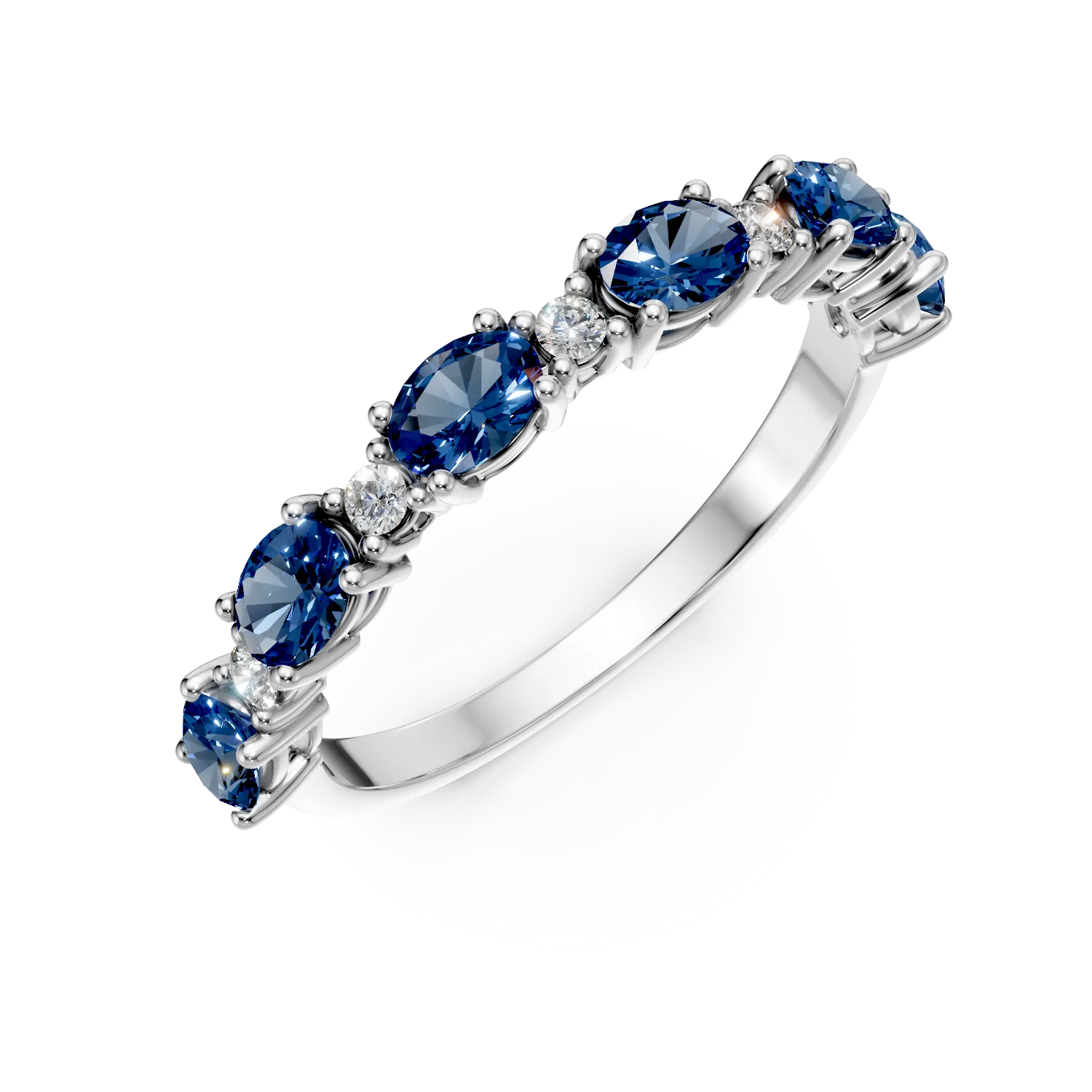 Inel semi-eternity din aur alb cu safire si diamante de 1.6ct create in laborator - imagine 7