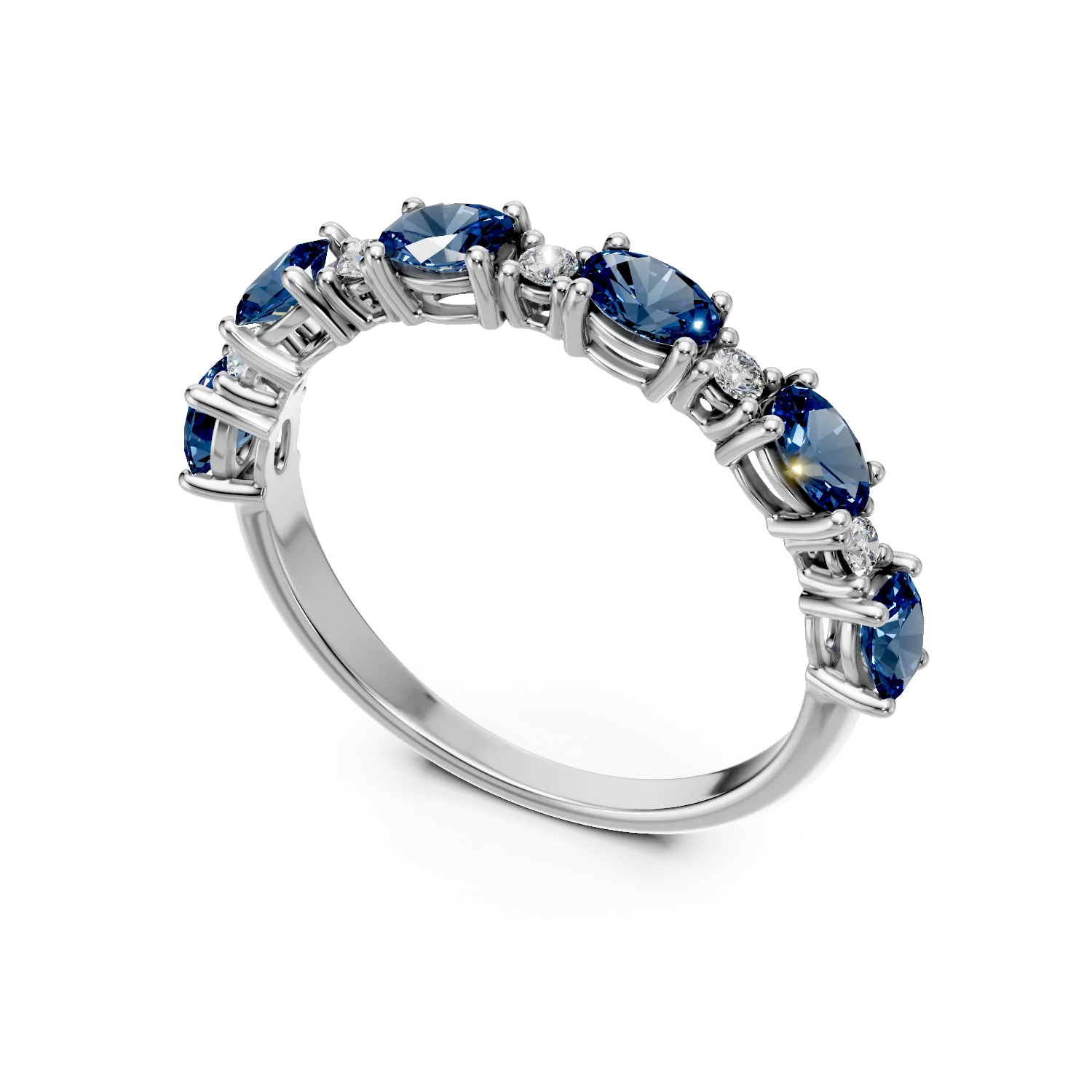 Inel semi-eternity din aur alb cu safire si diamante de 1.6ct create in laborator