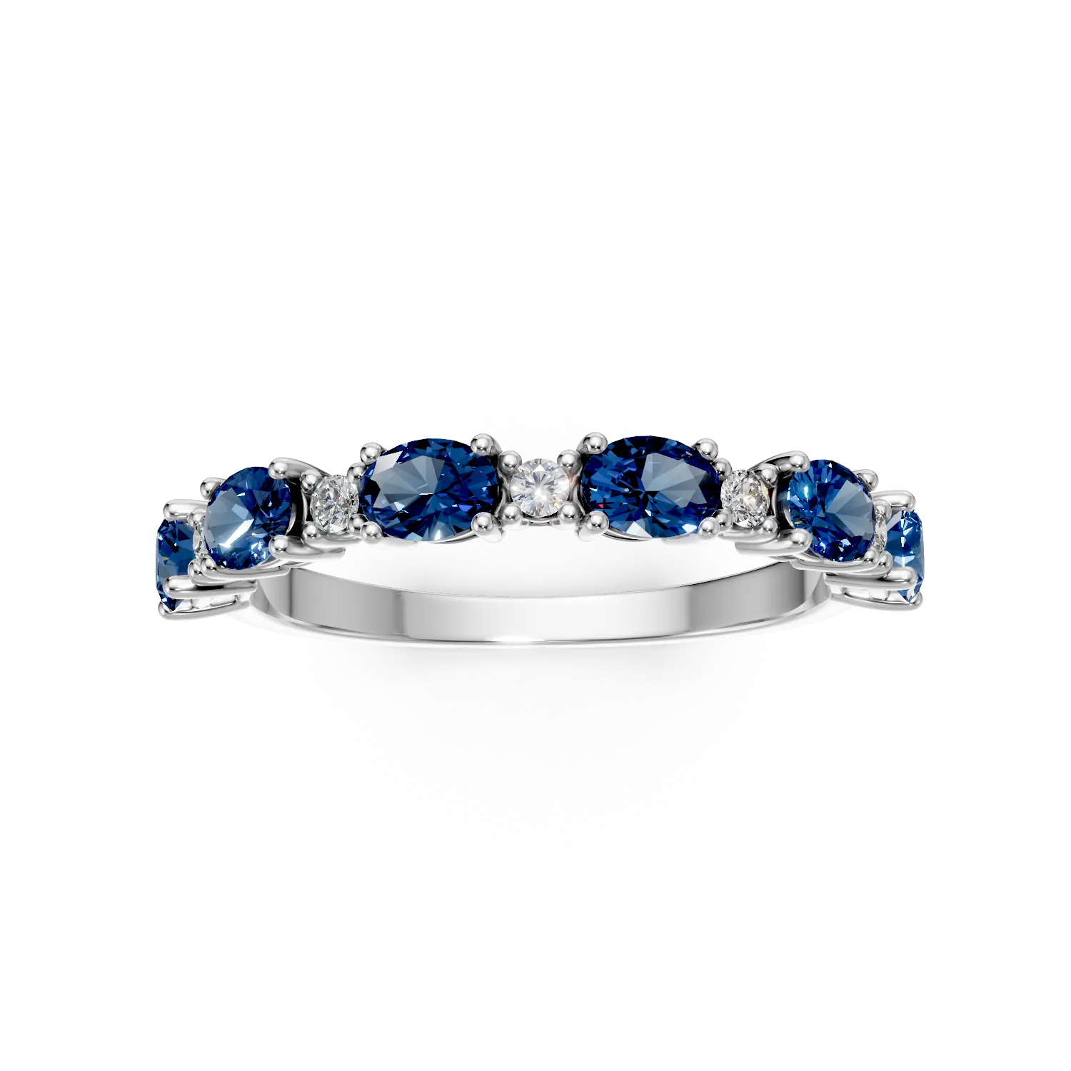 Inel semi-eternity din aur alb cu safire si diamante de 1.6ct create in laborator