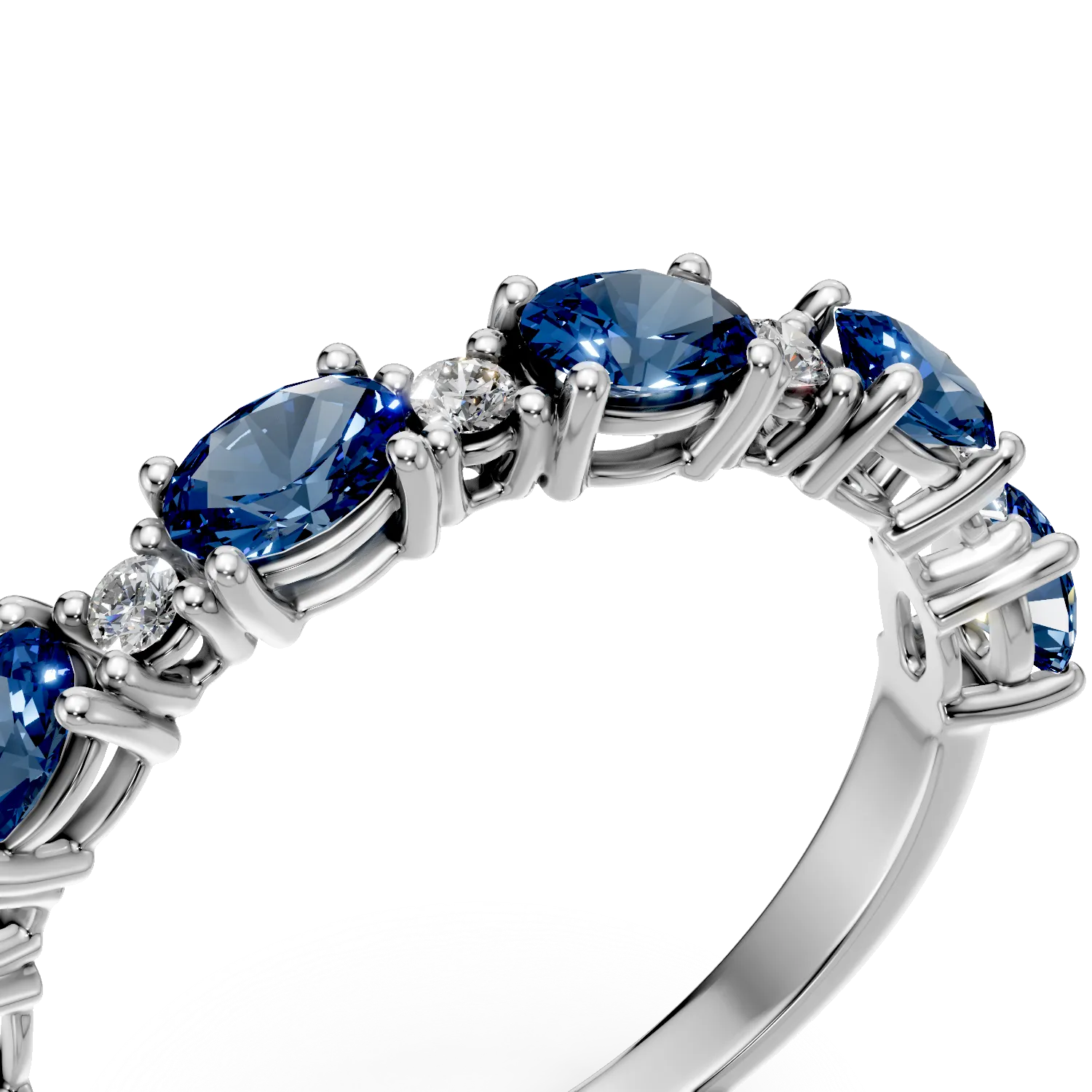 Inel semi-eternity din aur alb cu safire si diamante de 1.6ct create in laborator