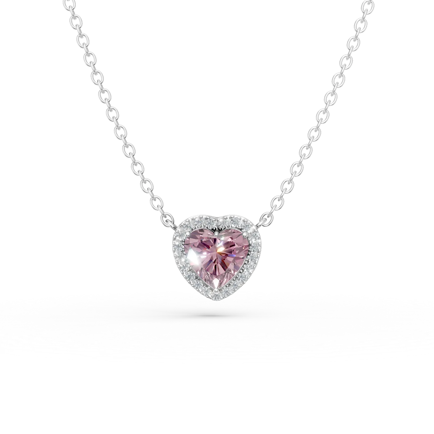 Lant cu pandantiv inima din argint cu zirconii roz si incolore