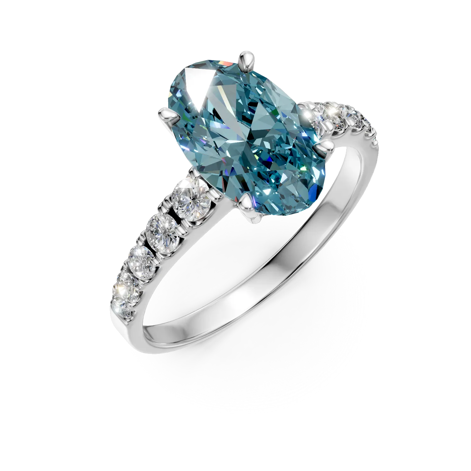 Inel din aur alb cu diamante albastre si incolore de 2.9ct create in laborator