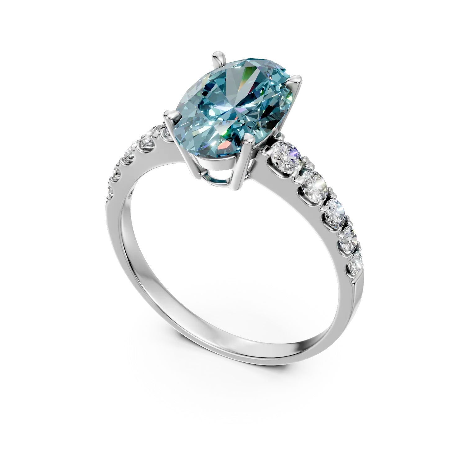 Inel din aur alb cu diamante albastre si incolore de 2.9ct create in laborator