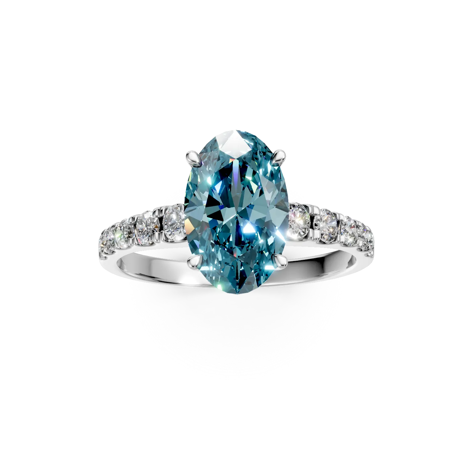 Inel din aur alb cu diamante albastre si incolore de 2.9ct create in laborator