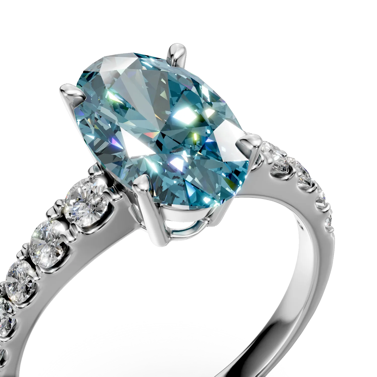 Inel din aur alb cu diamante albastre si incolore de 2.9ct create in laborator