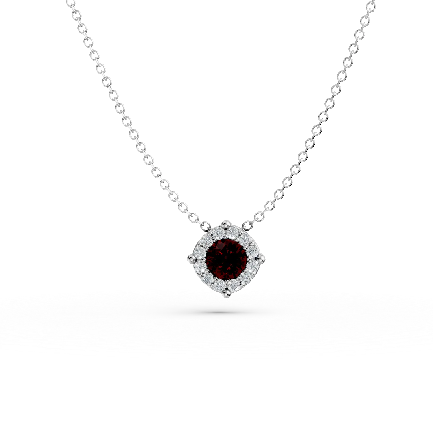 Lant cu pandantiv din aur alb cu zirconii rosii si incolore