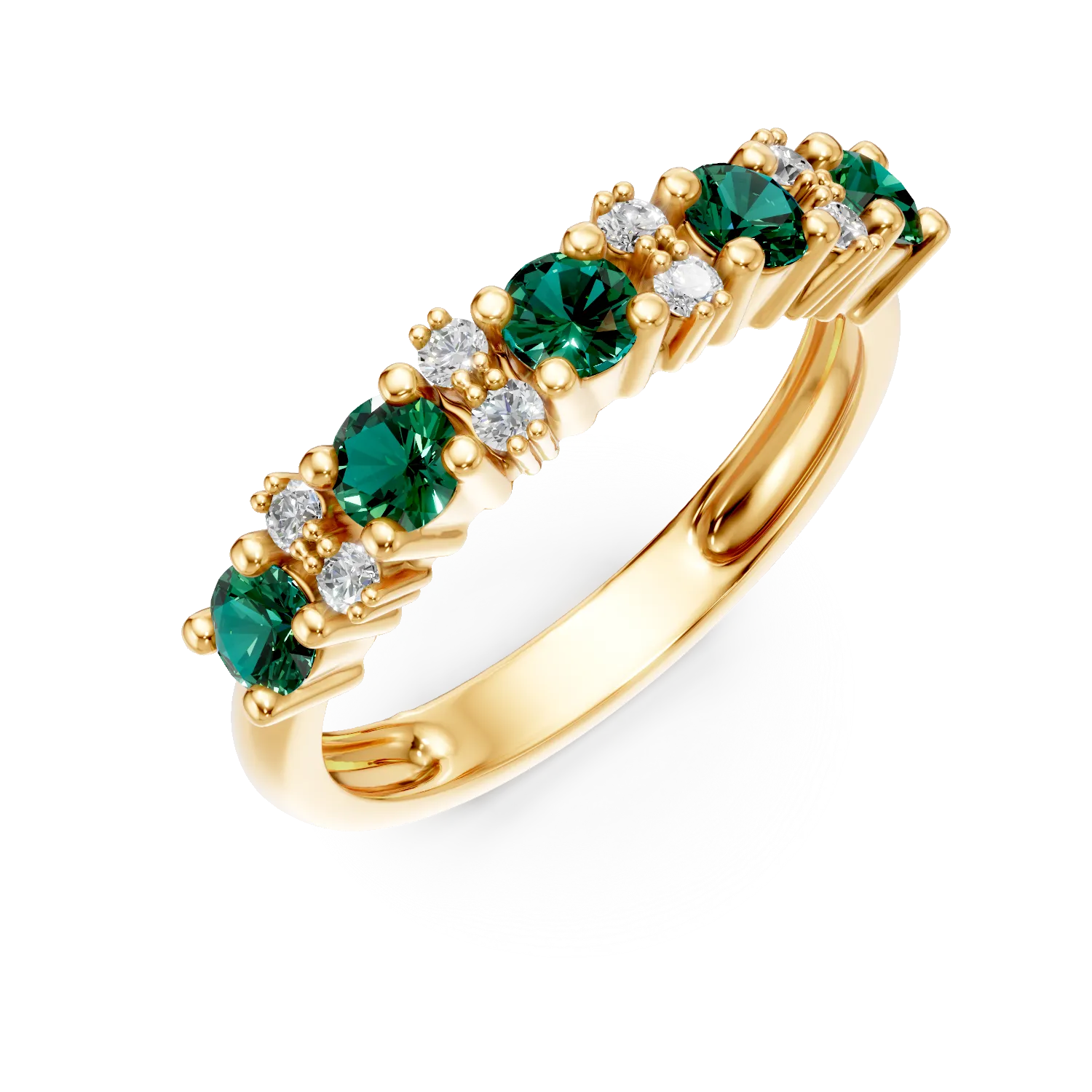 Inel semi eternity din aur galben cu zirconii verzi si incolore - imagine 8