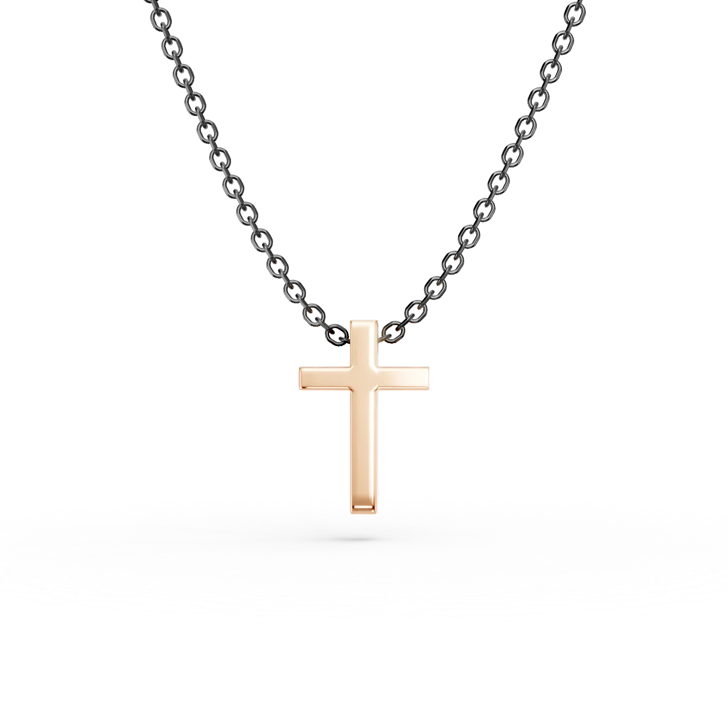 Lant cu pandantiv cruce din aur roz-negru