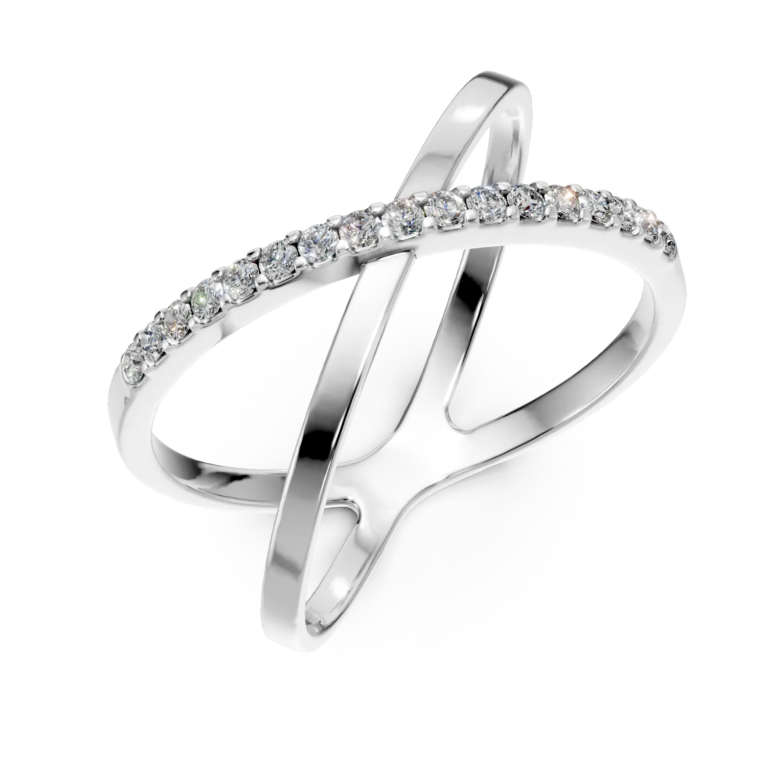 Inel geometric din aur alb cu zirconii