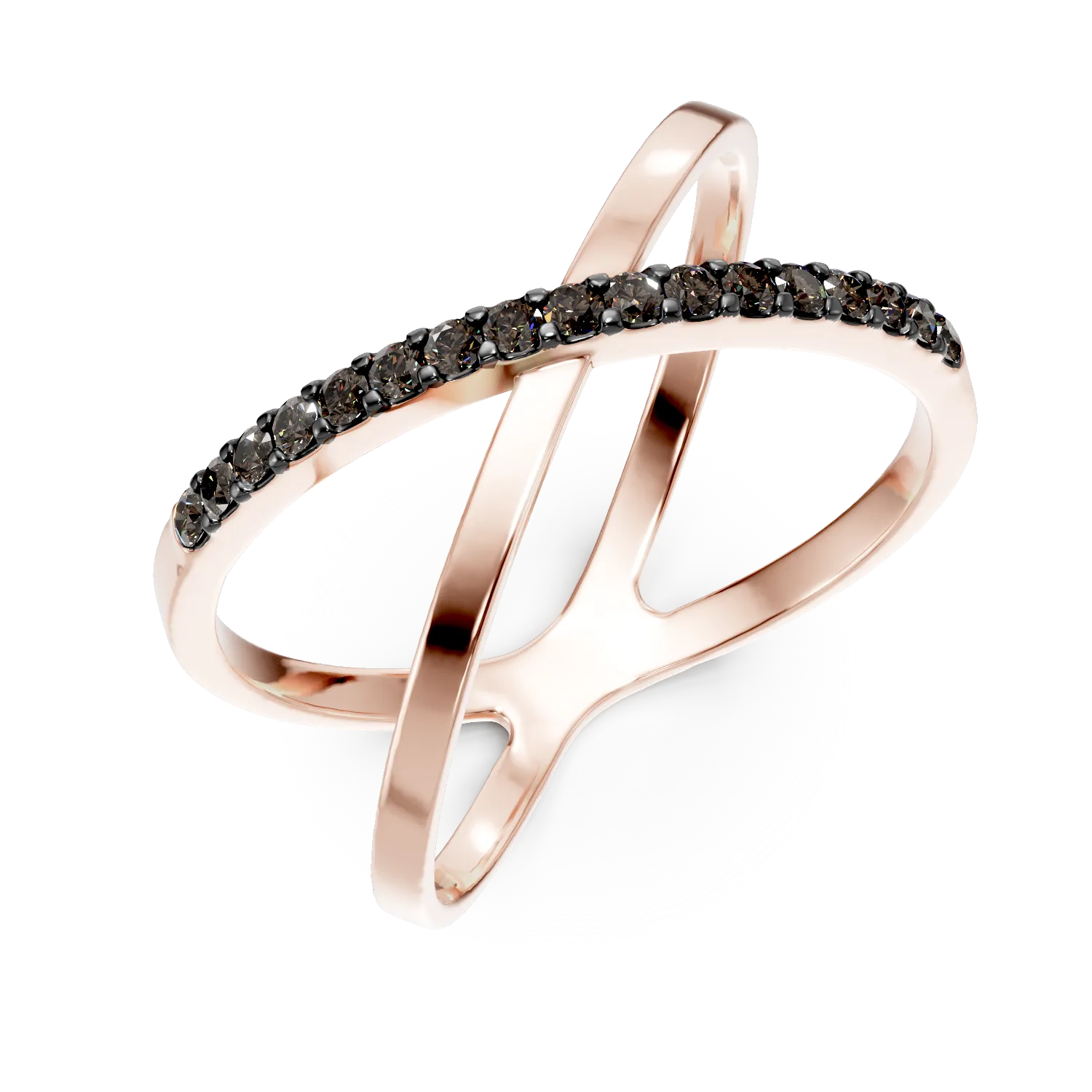 Inel geometric din aur roz cu zirconii maro