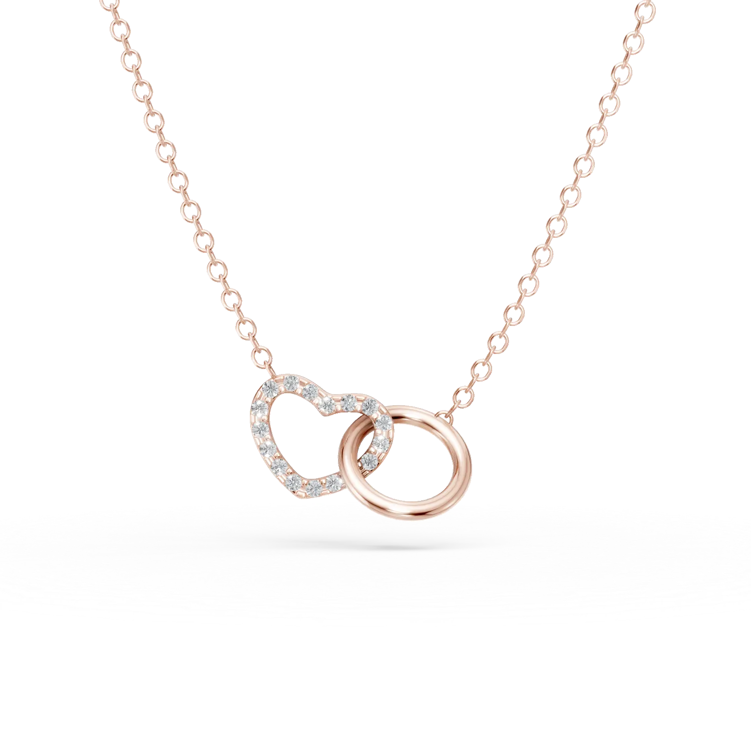 Lant cu pandantive inima si cerc din aur roz cu zirconii