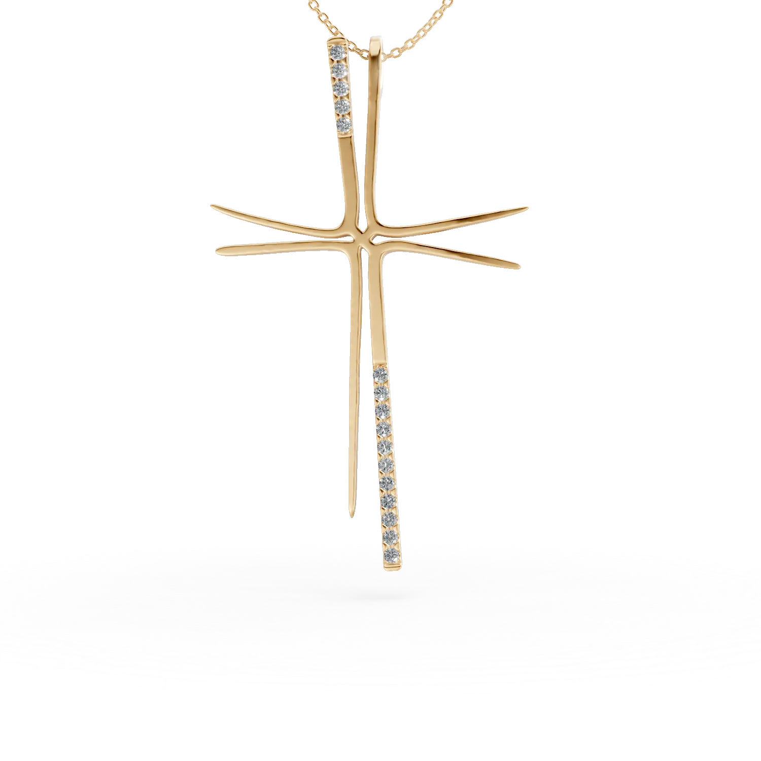 Lant cu pandantiv cruce din aur galben cu zirconii