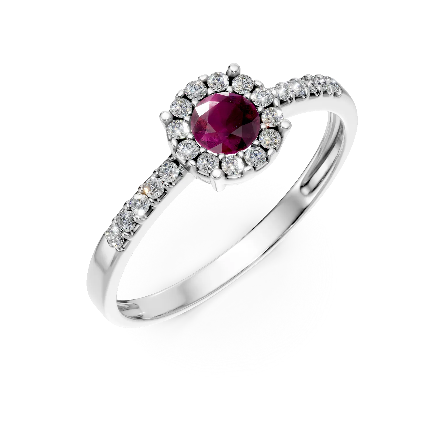 Inel din aur alb cu zirconii rosii si incolore