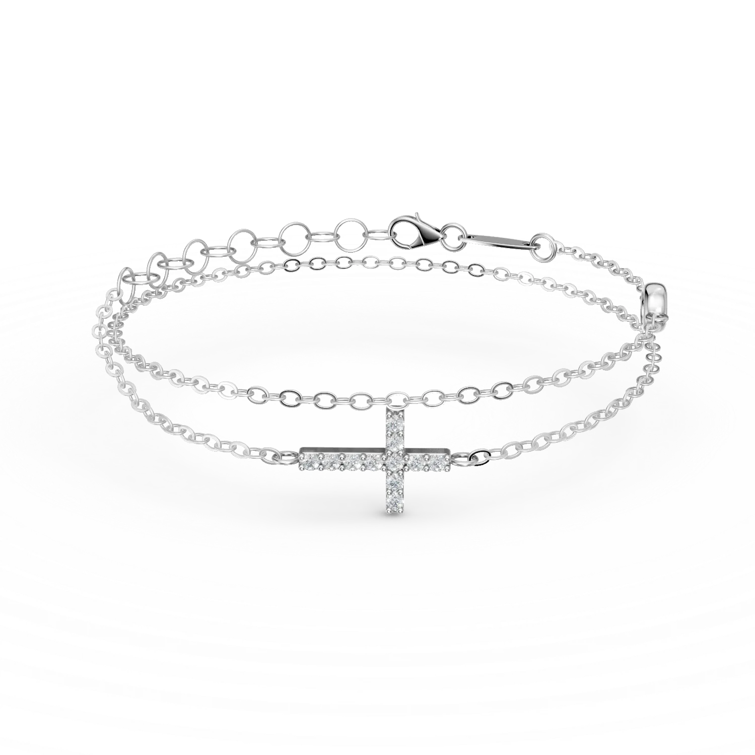 Bratara dubla cu pandantiv cruce din aur alb si zirconii