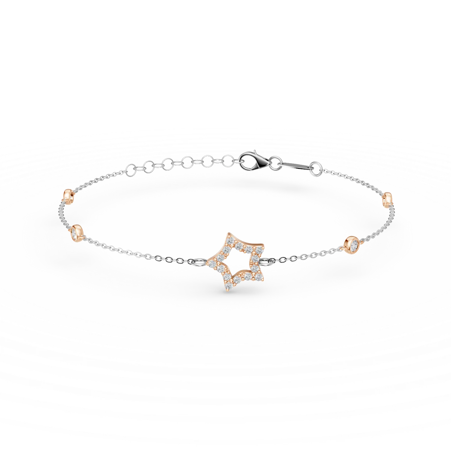 Bratara cu pandantiv stea din aur alb-roz si zirconii