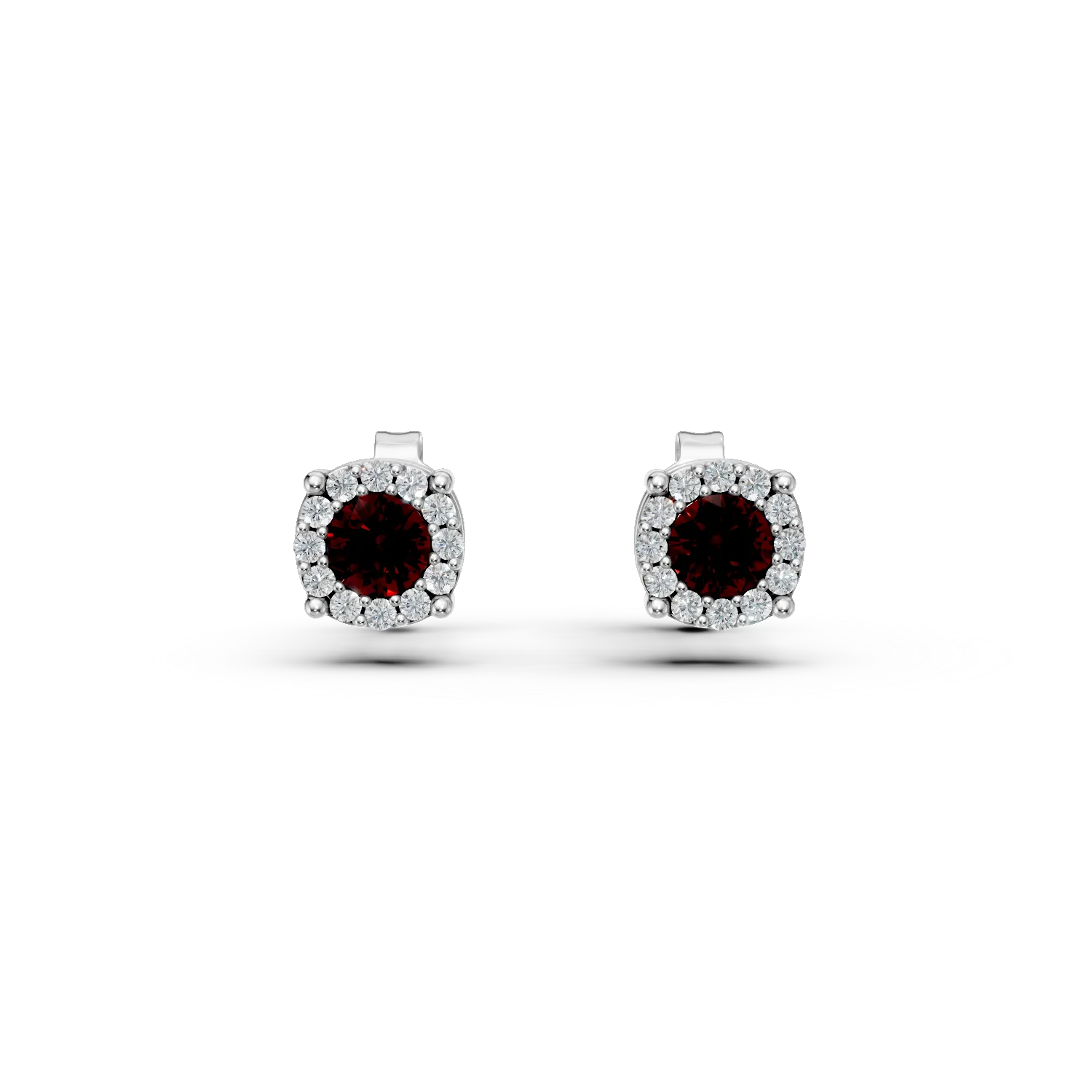 Cercei stud din aur alb cu zirconii rosii si incolore