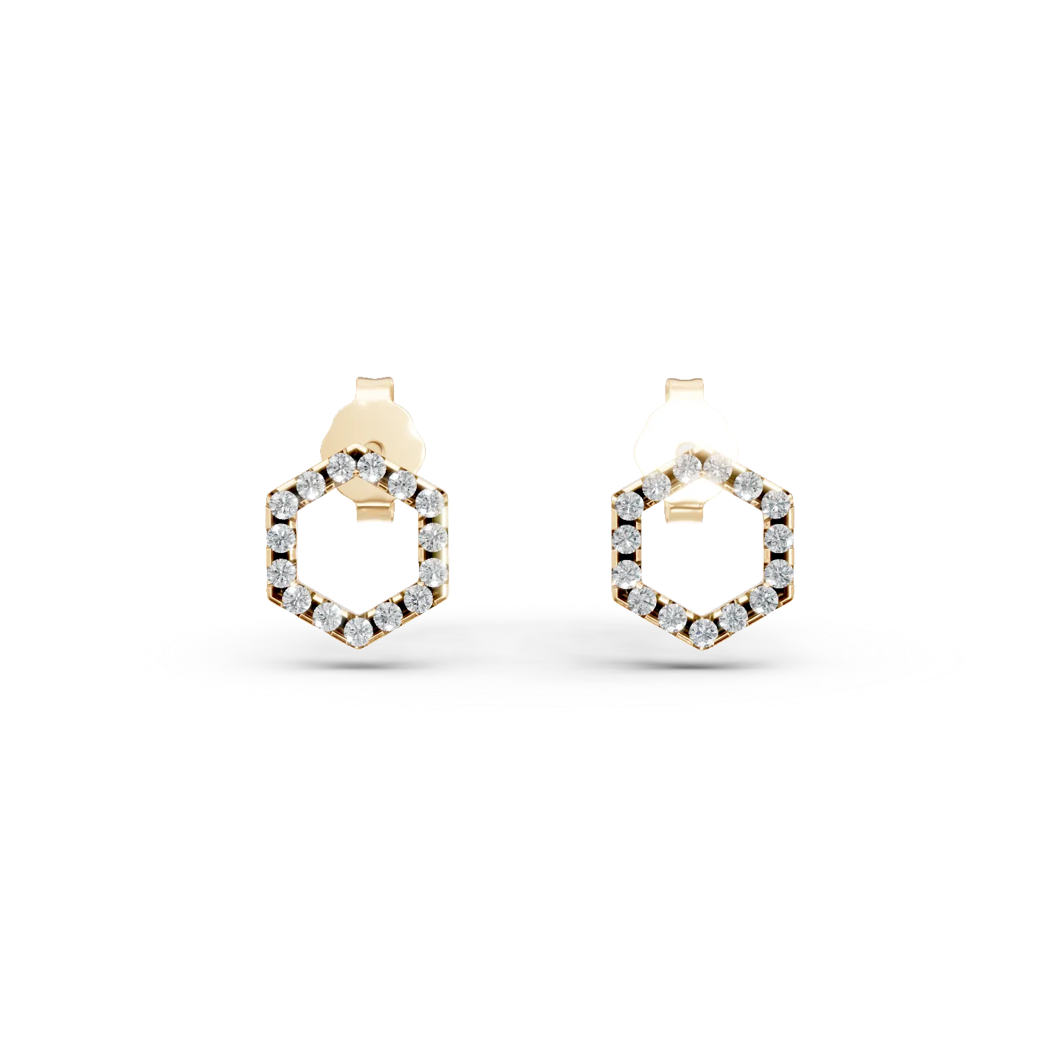 Cercei hexagonali din aur galben cu zirconii