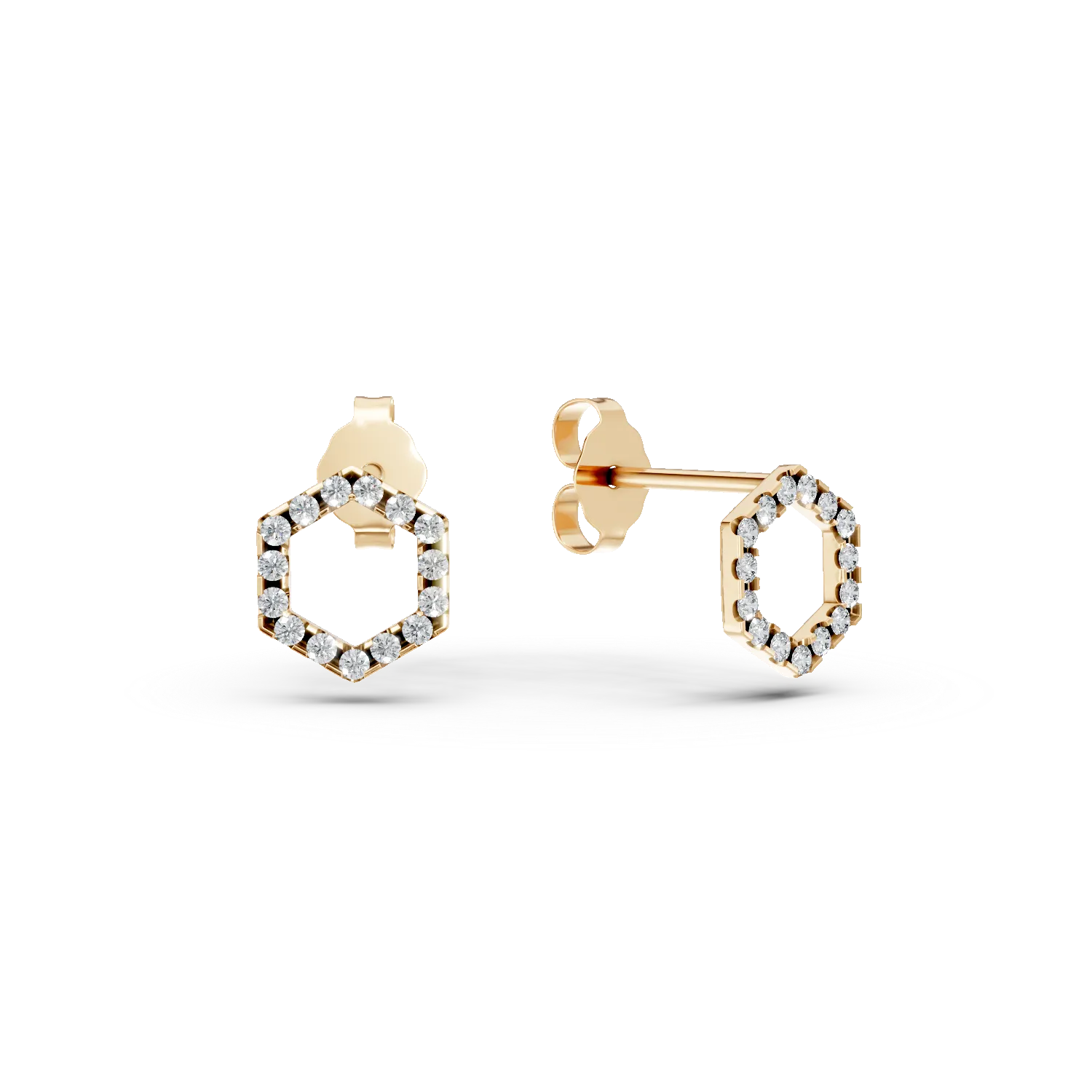 Cercei hexagonali din aur galben cu zirconii