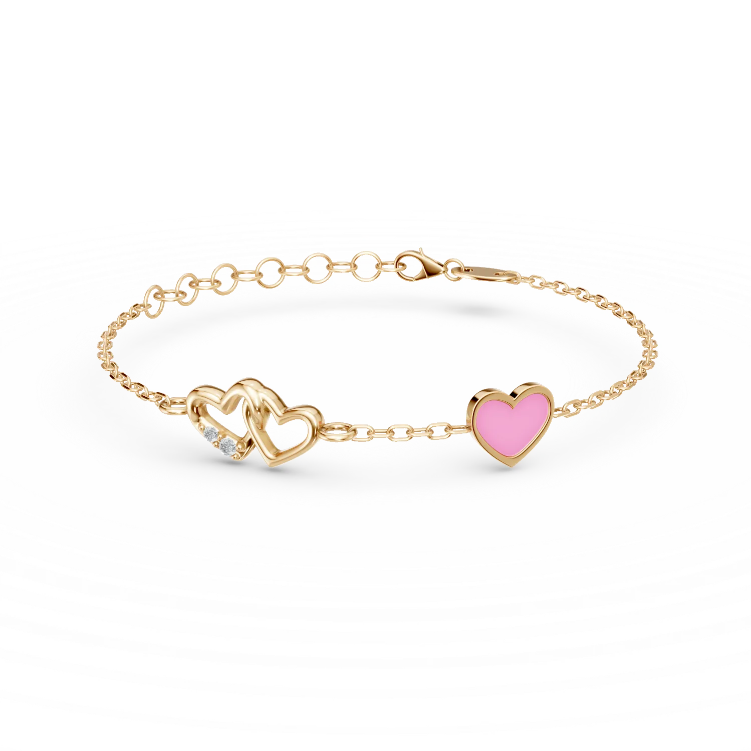 Bratara cu pandantive inimi din aur galben cu zirconii pentru copii