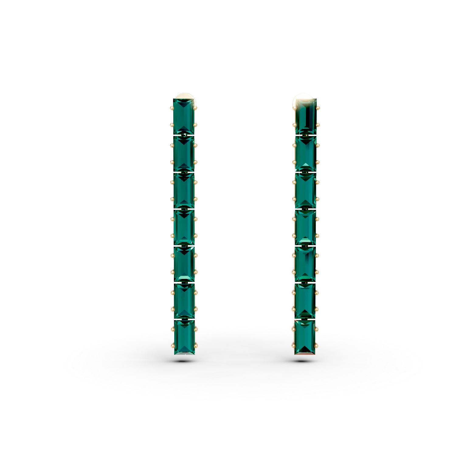 Cercei lungi din aur galben cu smaralde de 3.9ct create in laborator