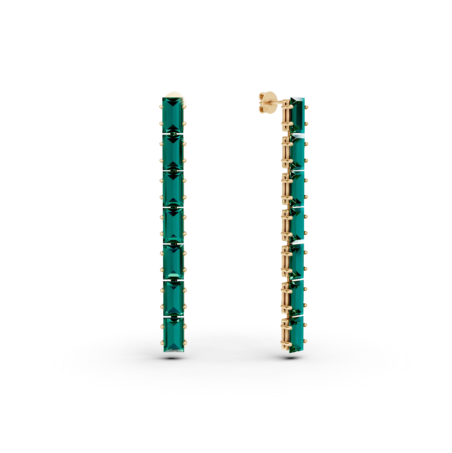 Cercei lungi din aur galben cu smaralde de 3.9ct create in laborator