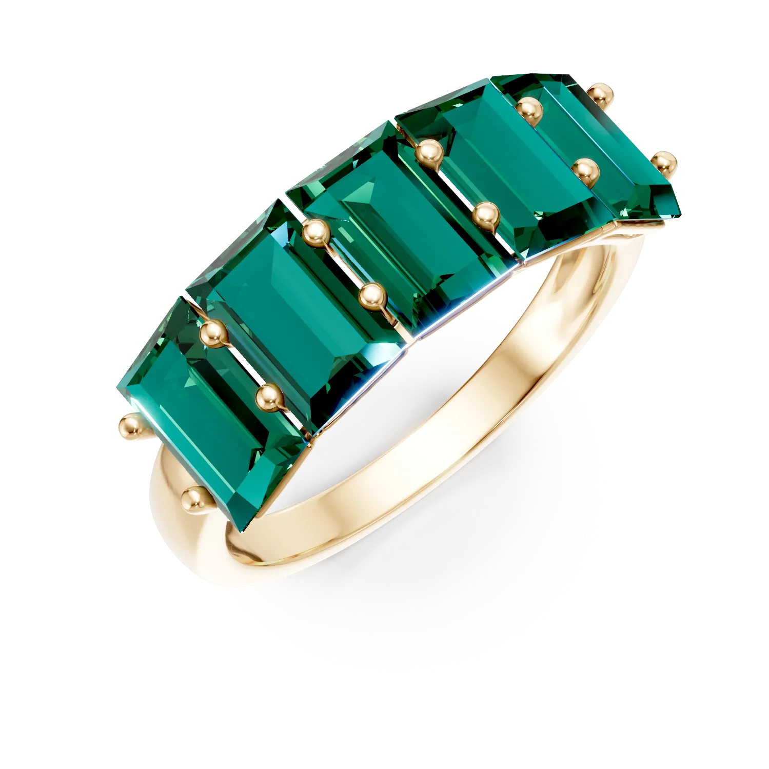 Inel din aur galben cu smaralde de 1.4ct create in laborator