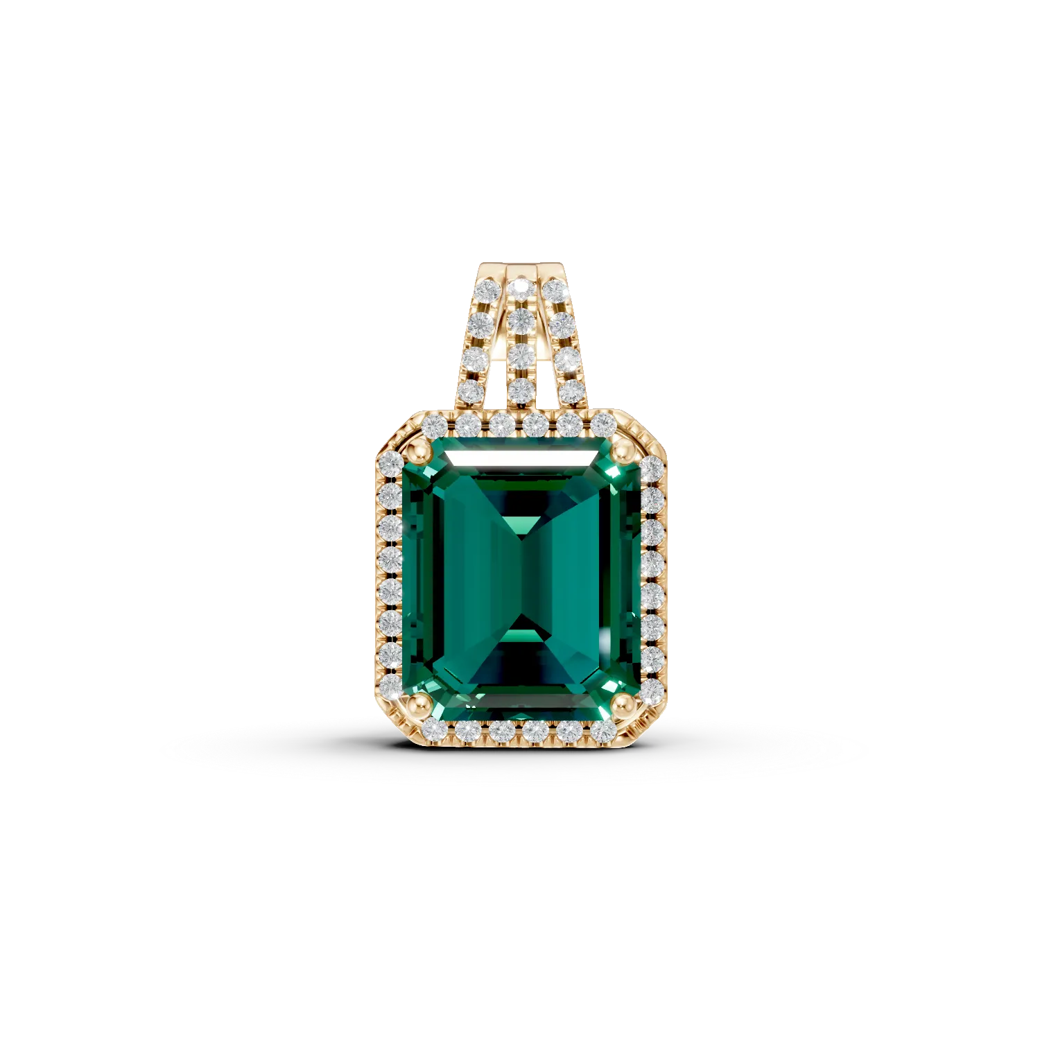 Pandantiv din aur galben cu diamante si smaralde de 2.2ct create in laborator