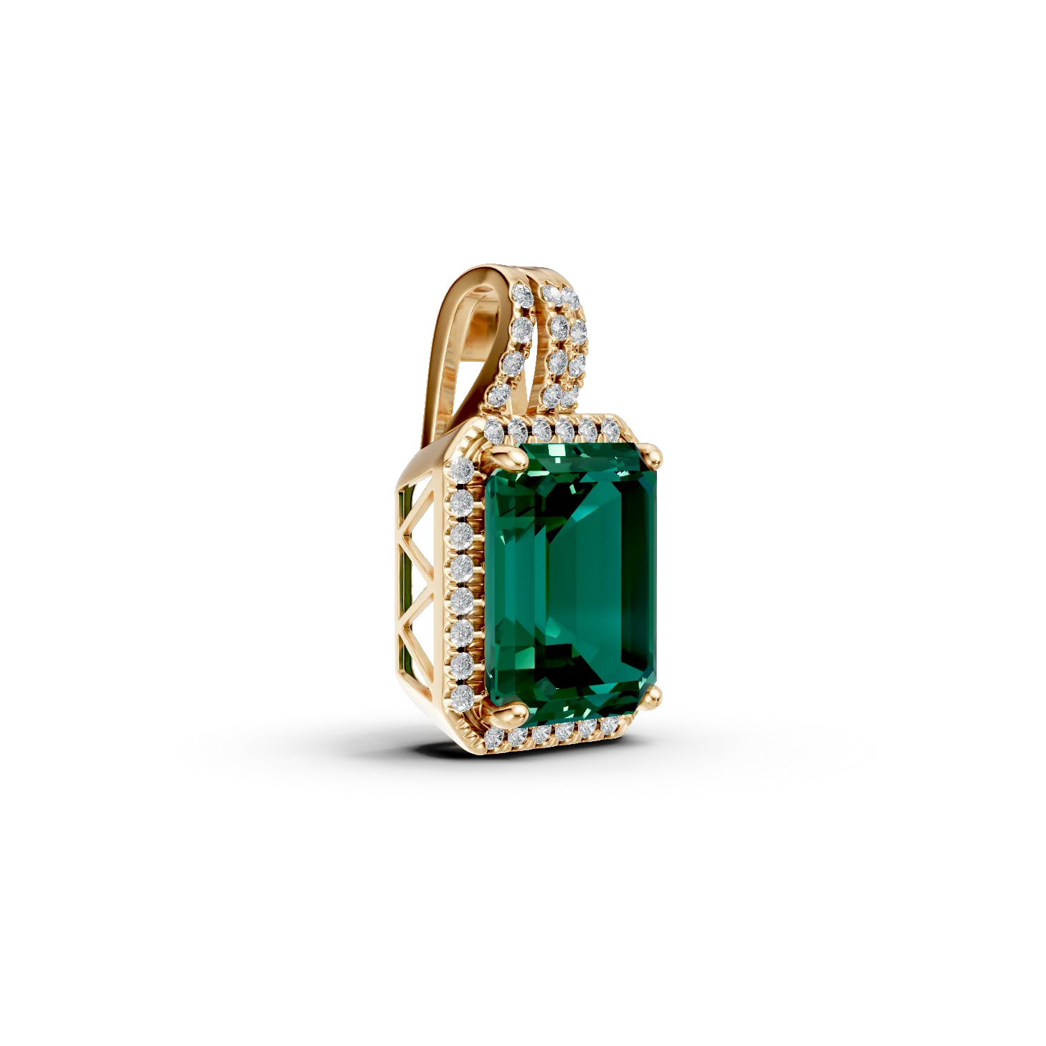 Pandantiv din aur galben cu diamante si smaralde de 2.2ct create in laborator