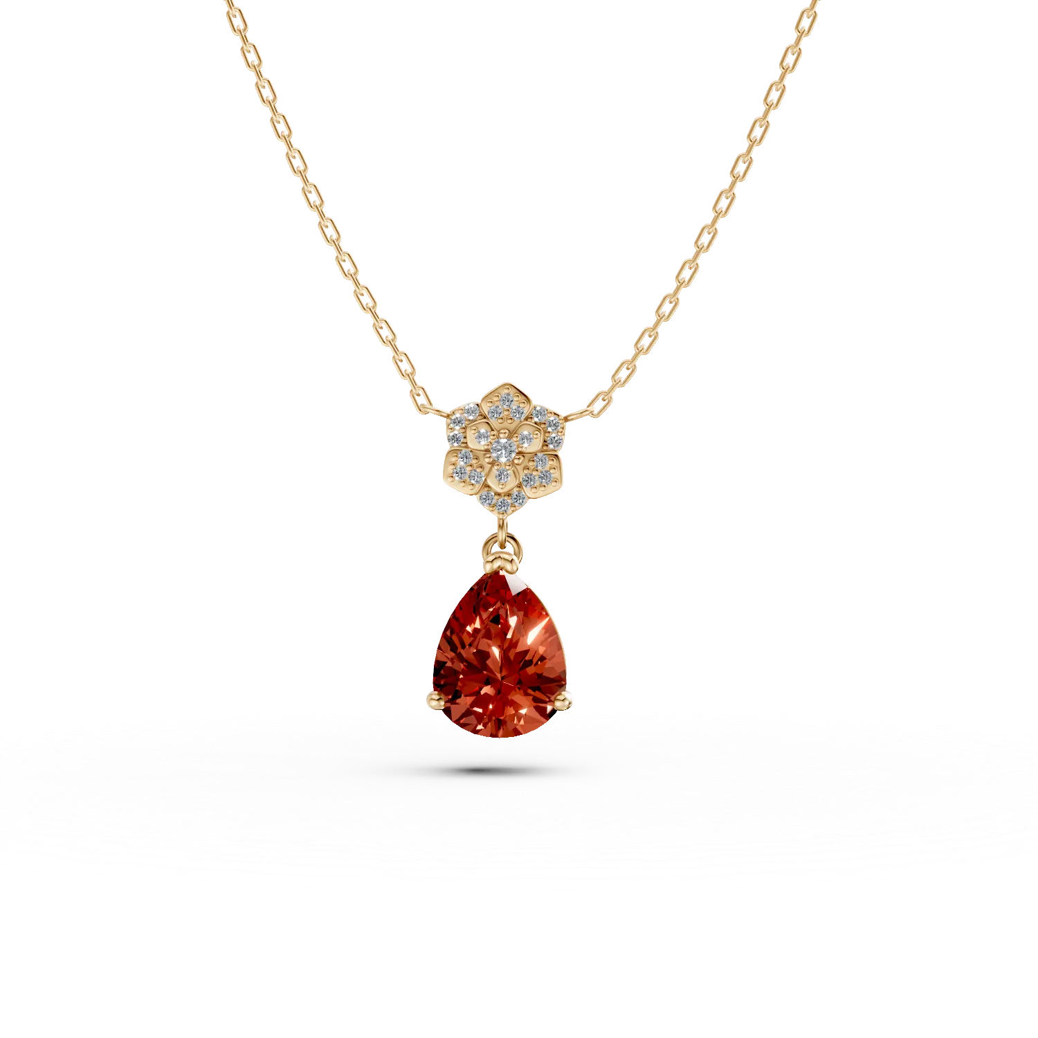 Lant cu pandantiv din argint galben cu zirconii albe si rosii