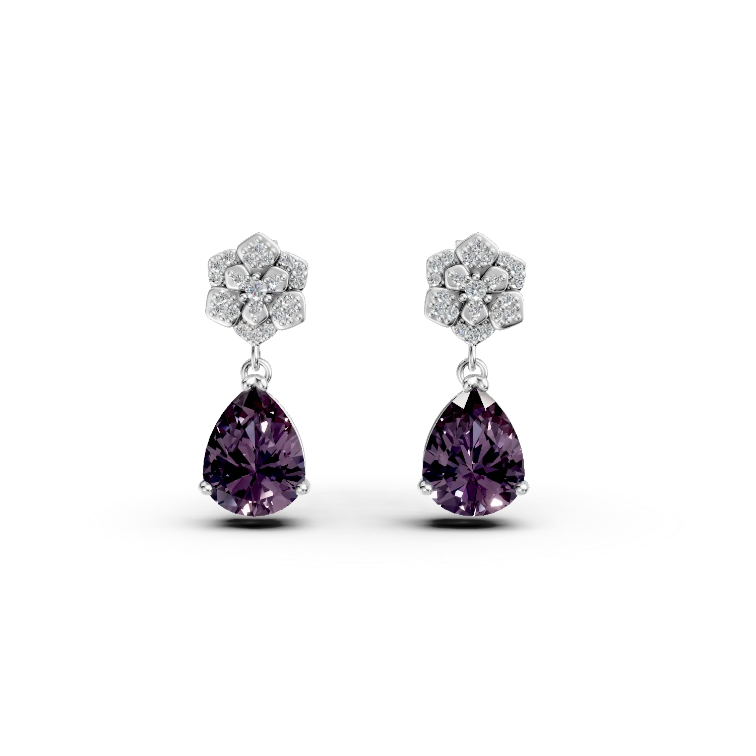 Cercei din argint cu zirconii mov si transparente