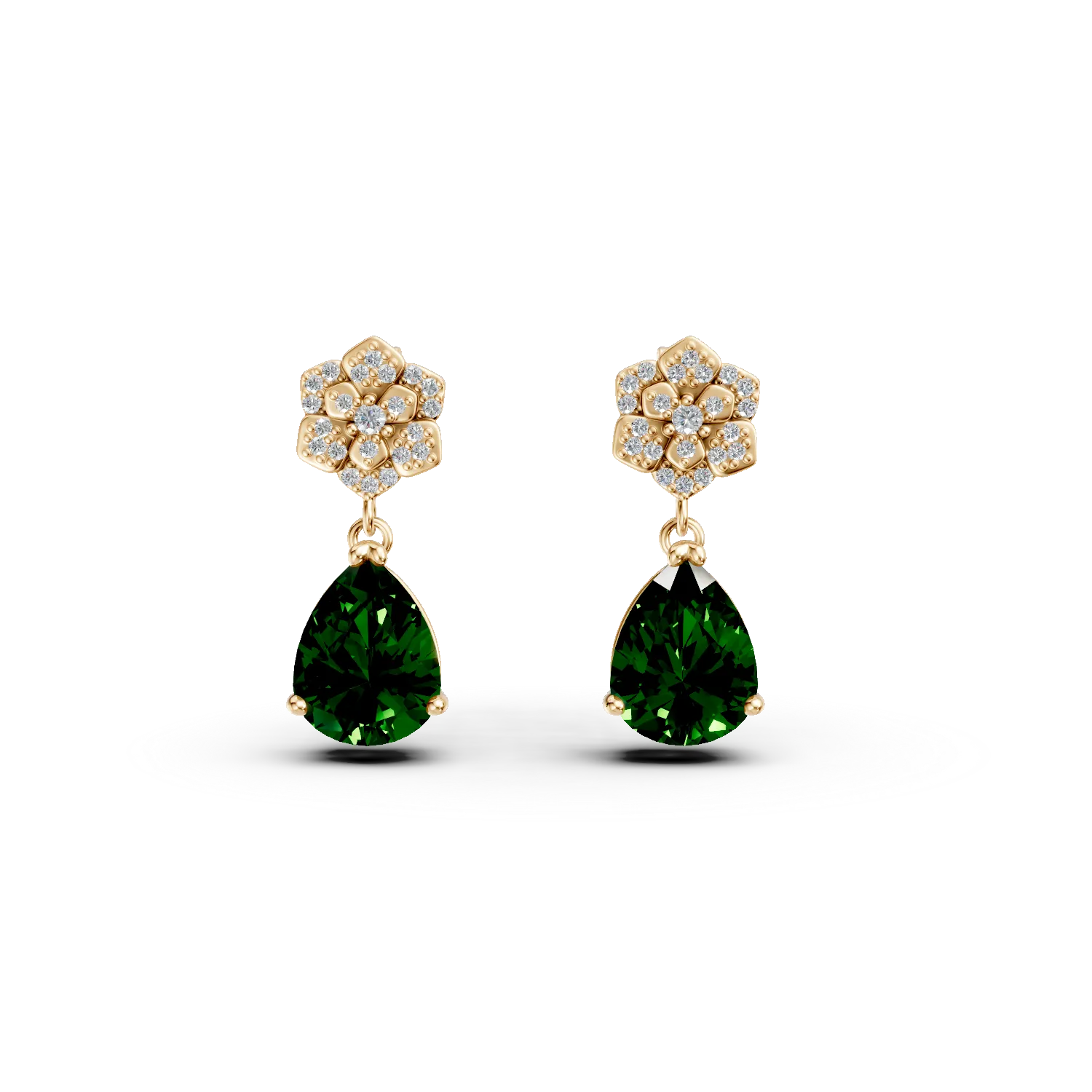 Cercei din argint galben cu zirconii albe si verzi