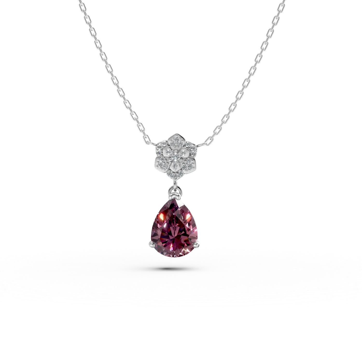 Lant cu pandantiv din argint cu zirconii albe si mov