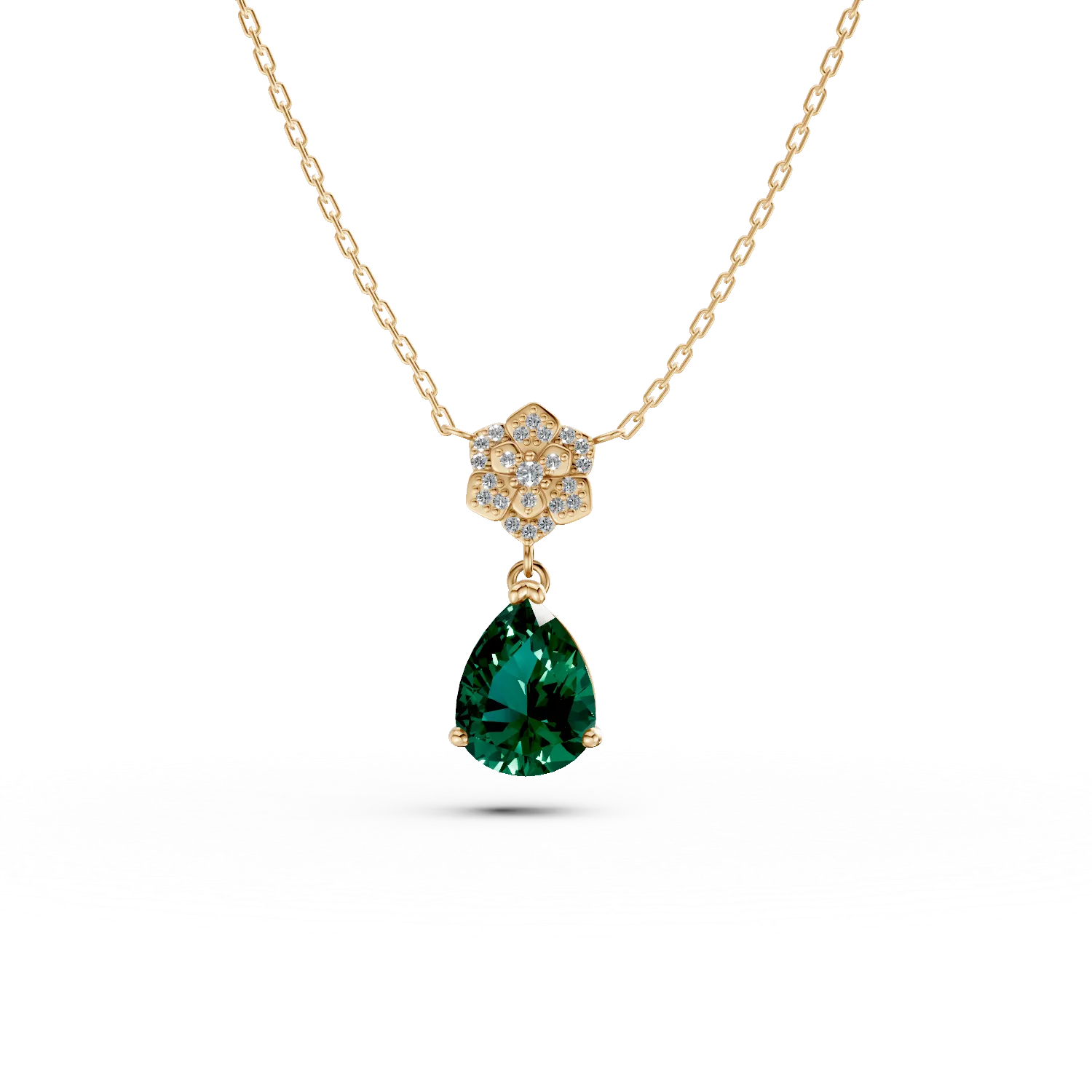 Lant cu pandantiv din argint galben cu zirconii albe si verzi