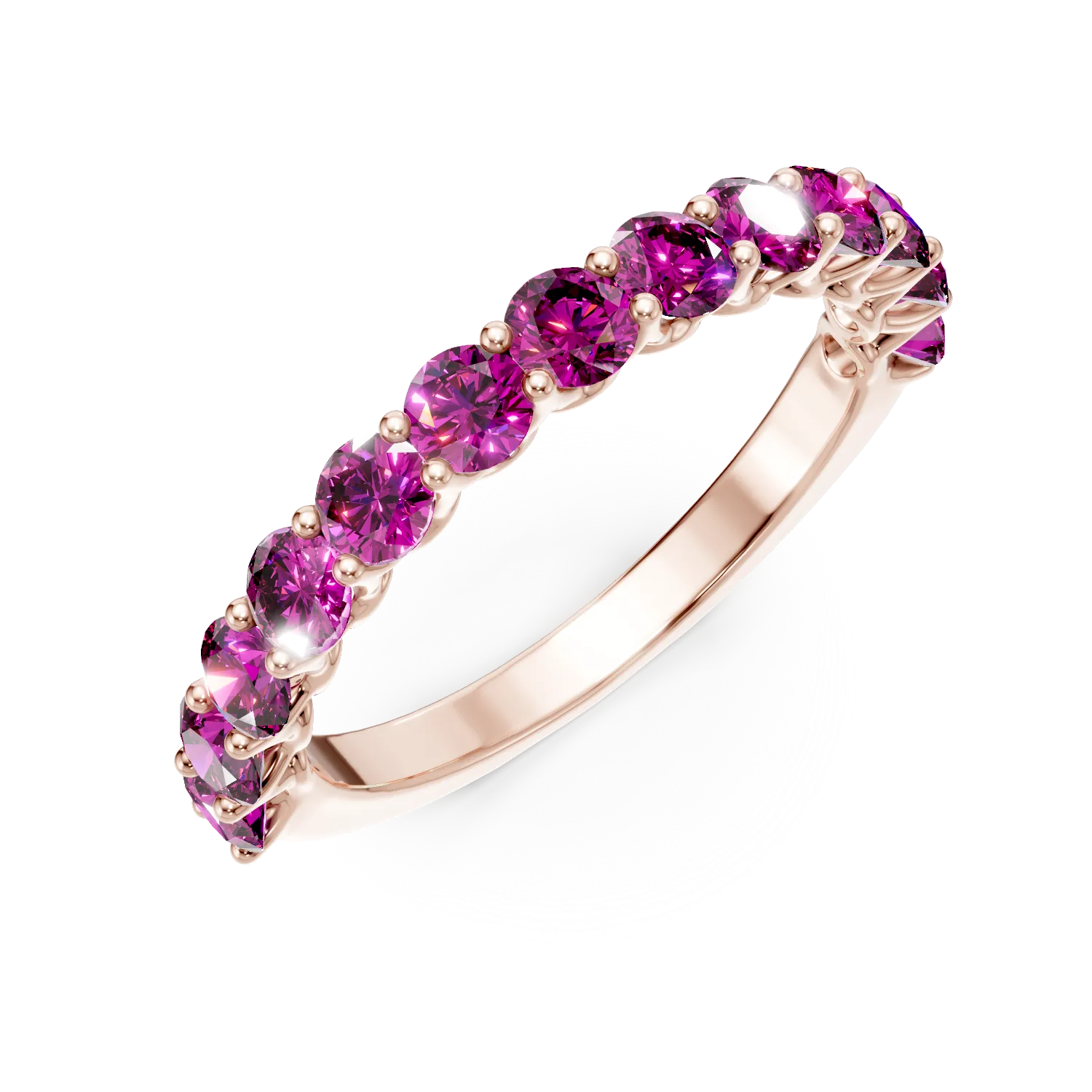 Inel semi eternity din argint roz cu zirconii roz