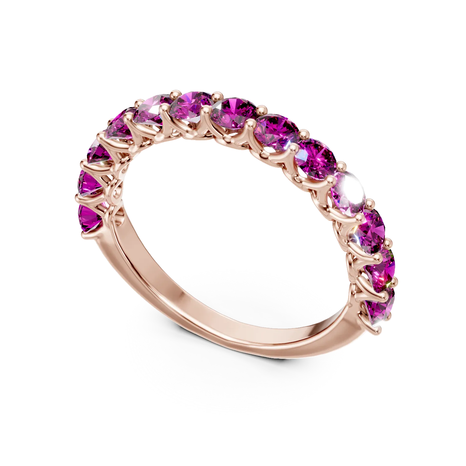 Inel semi eternity din argint roz cu zirconii roz