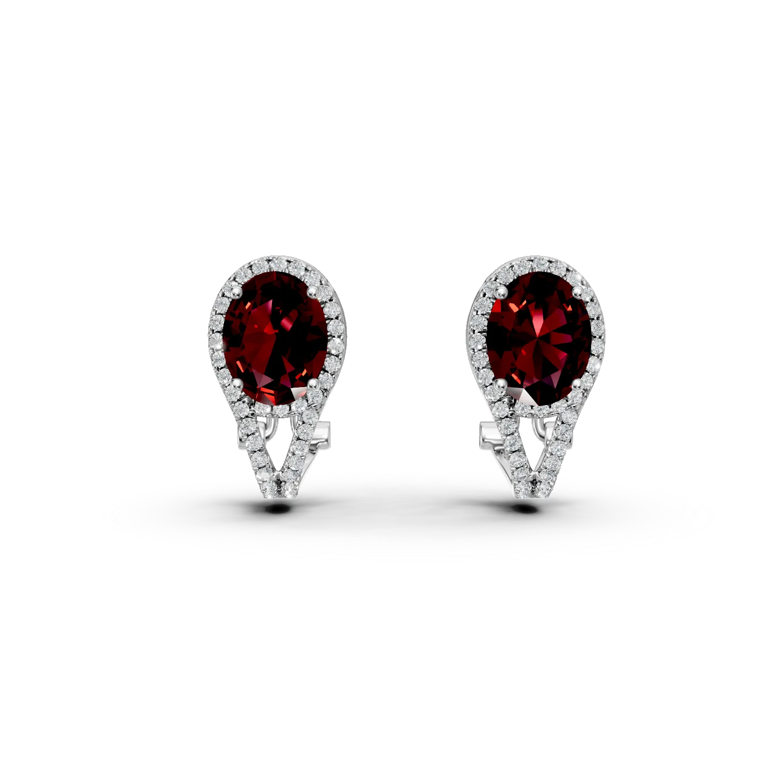Cercei on-ear din aur alb cu rubine si diamante de 5.1ct create in laborator