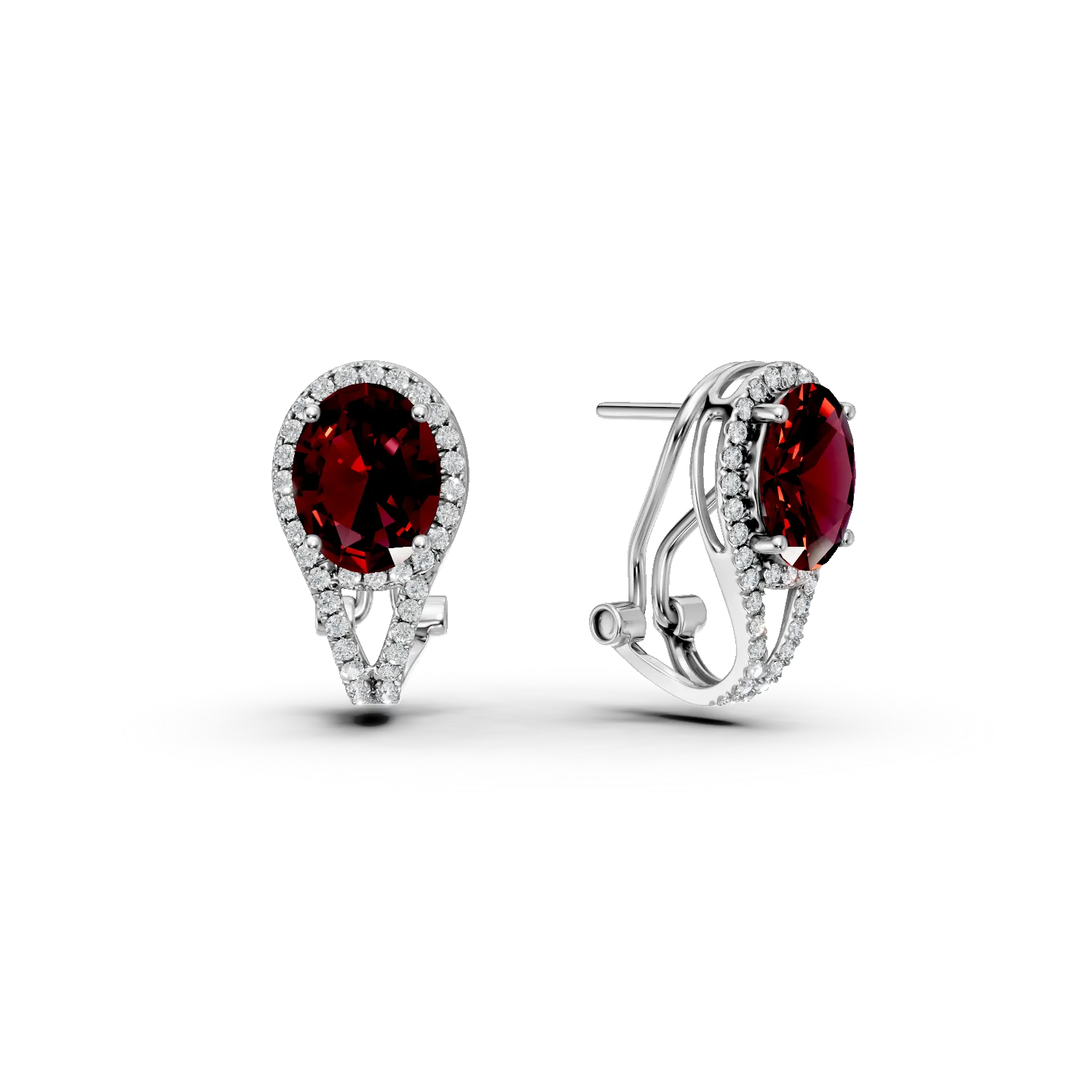Cercei on-ear din aur alb cu rubine si diamante de 5.1ct create in laborator